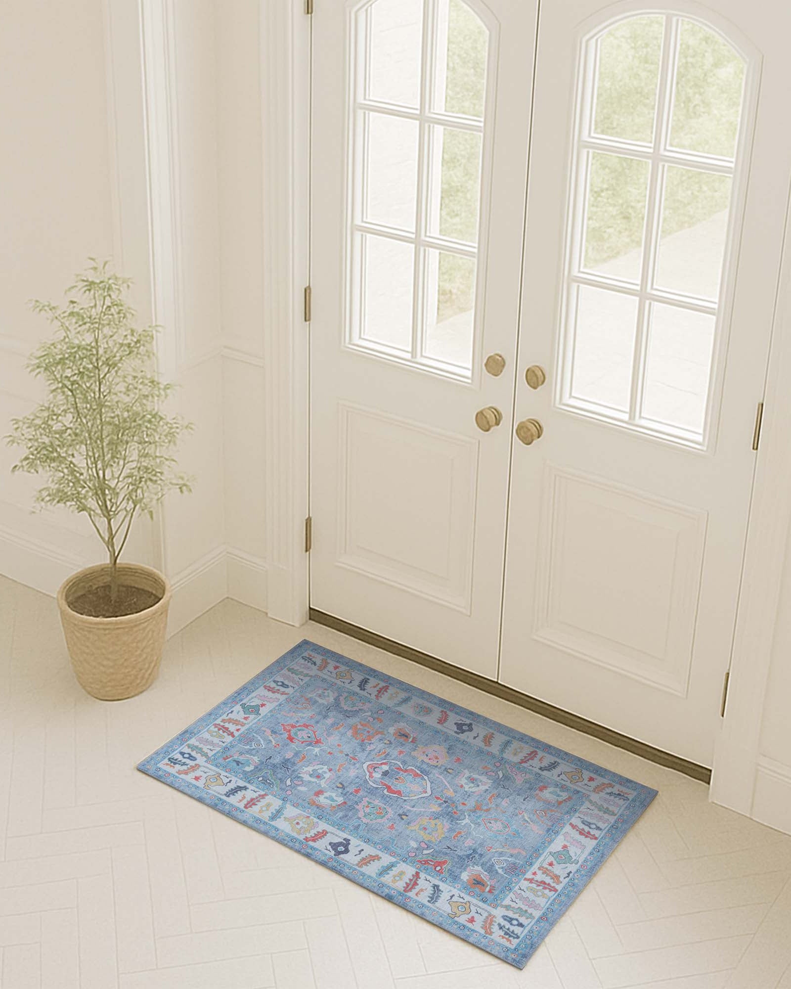 Asiya Muted Blues Modern Oushak Rug