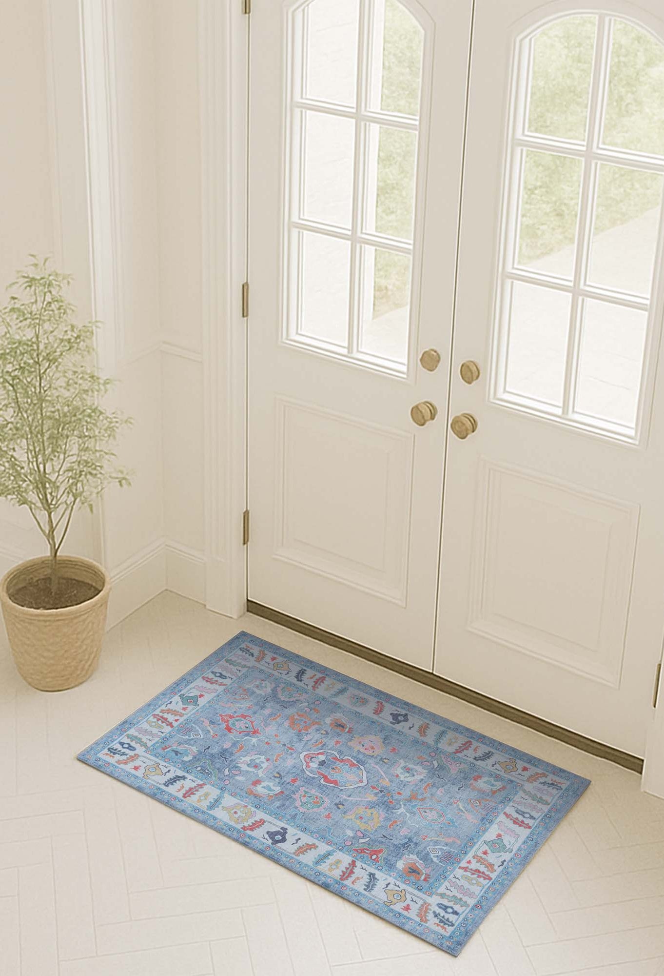Asiya Muted Blues Modern Oushak Rug