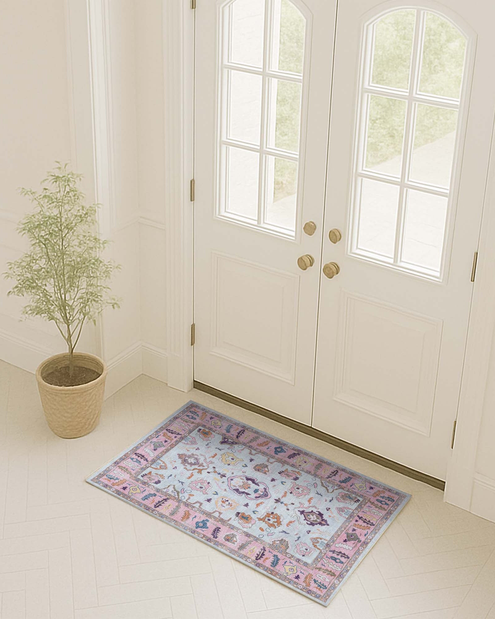 Luella Pastel Pink Cream Modern Oushak Rug