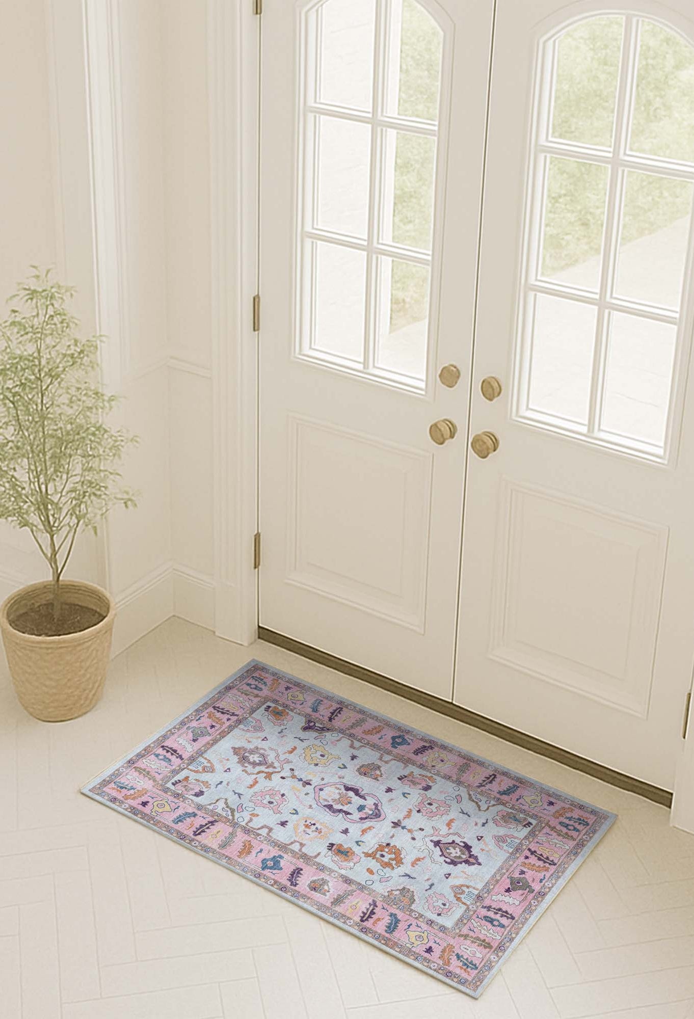 Luella Pastel Pink Cream Modern Oushak Rug