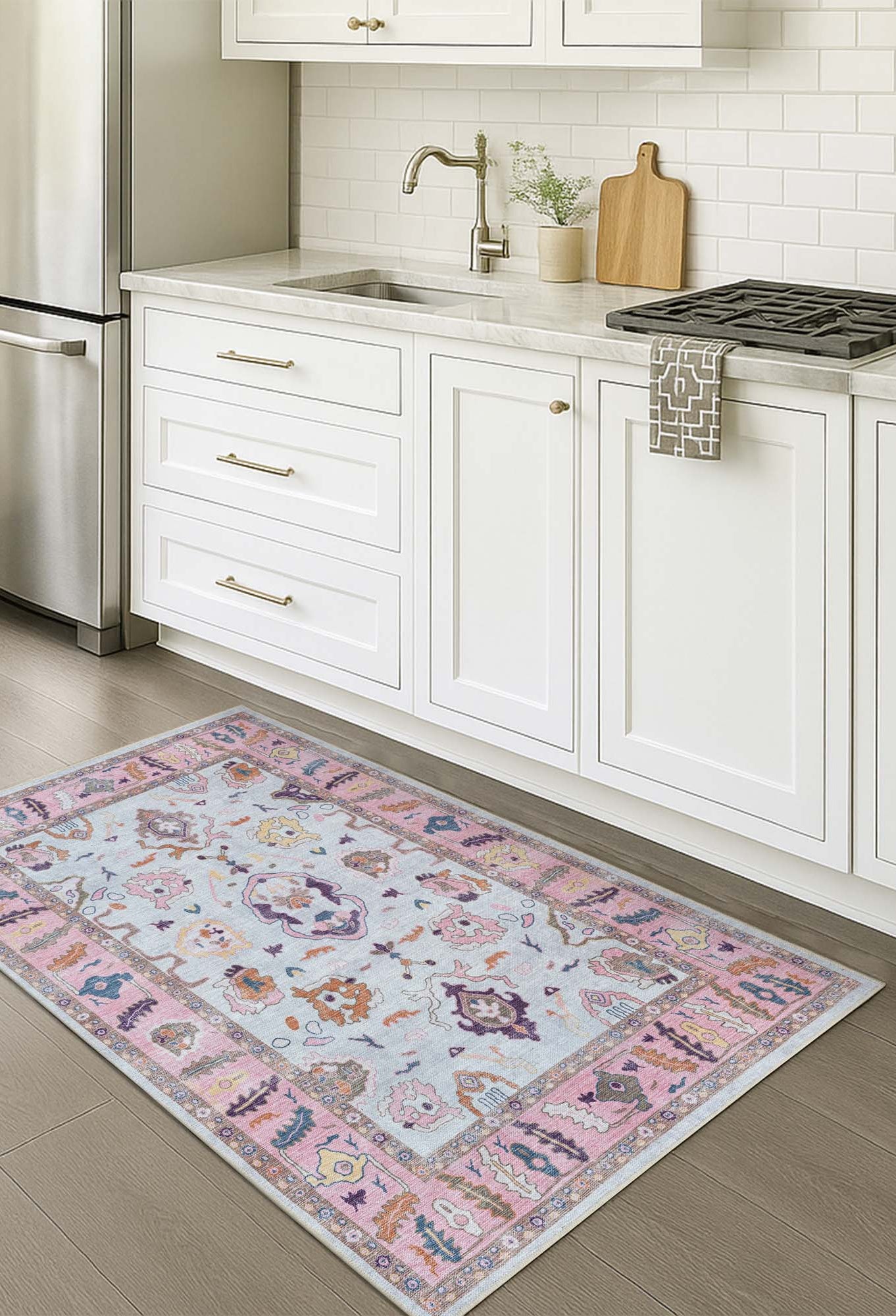 Luella Pastel Pink Cream Modern Oushak Rug