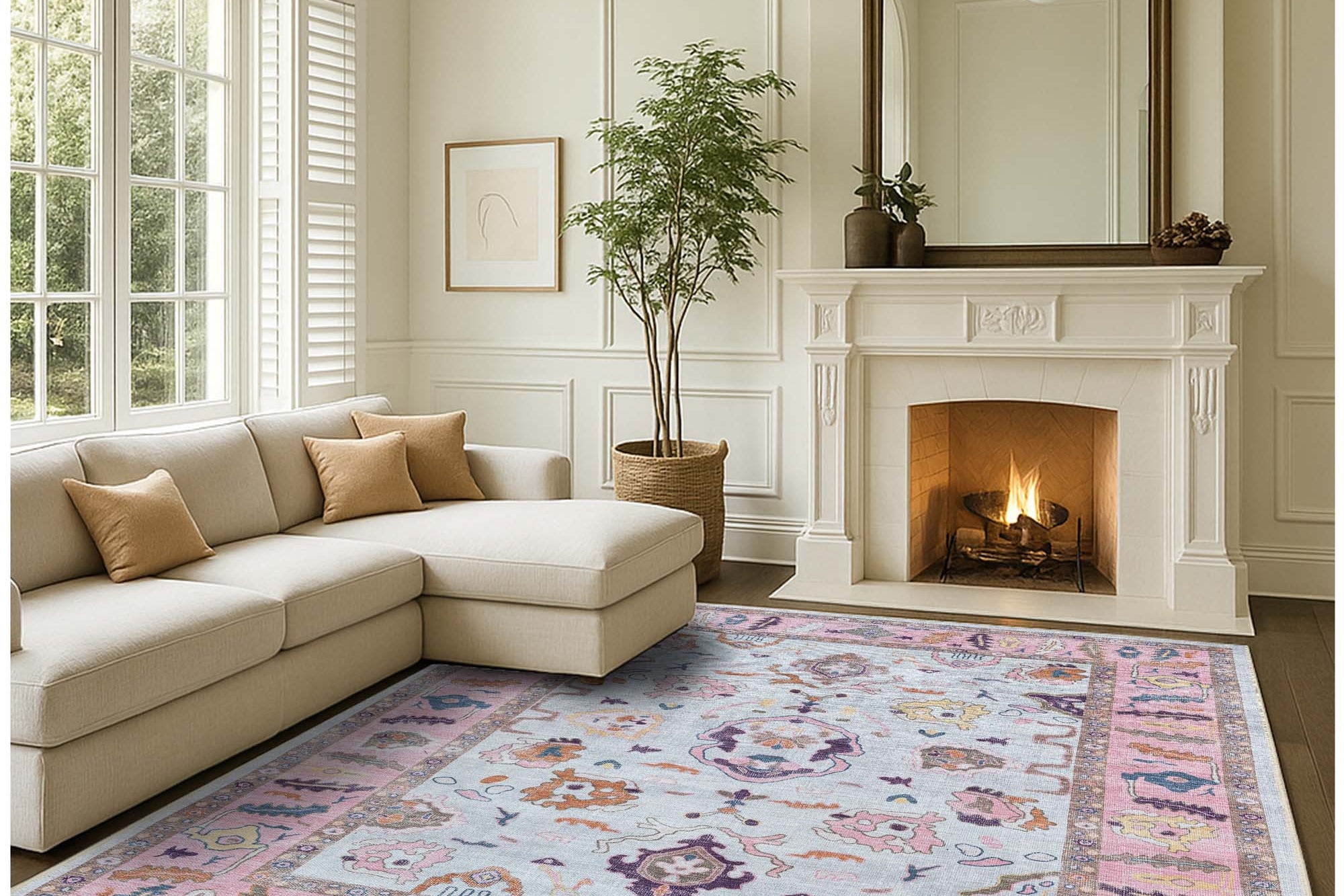 Luella Pastel Pink Cream Modern Oushak Rug