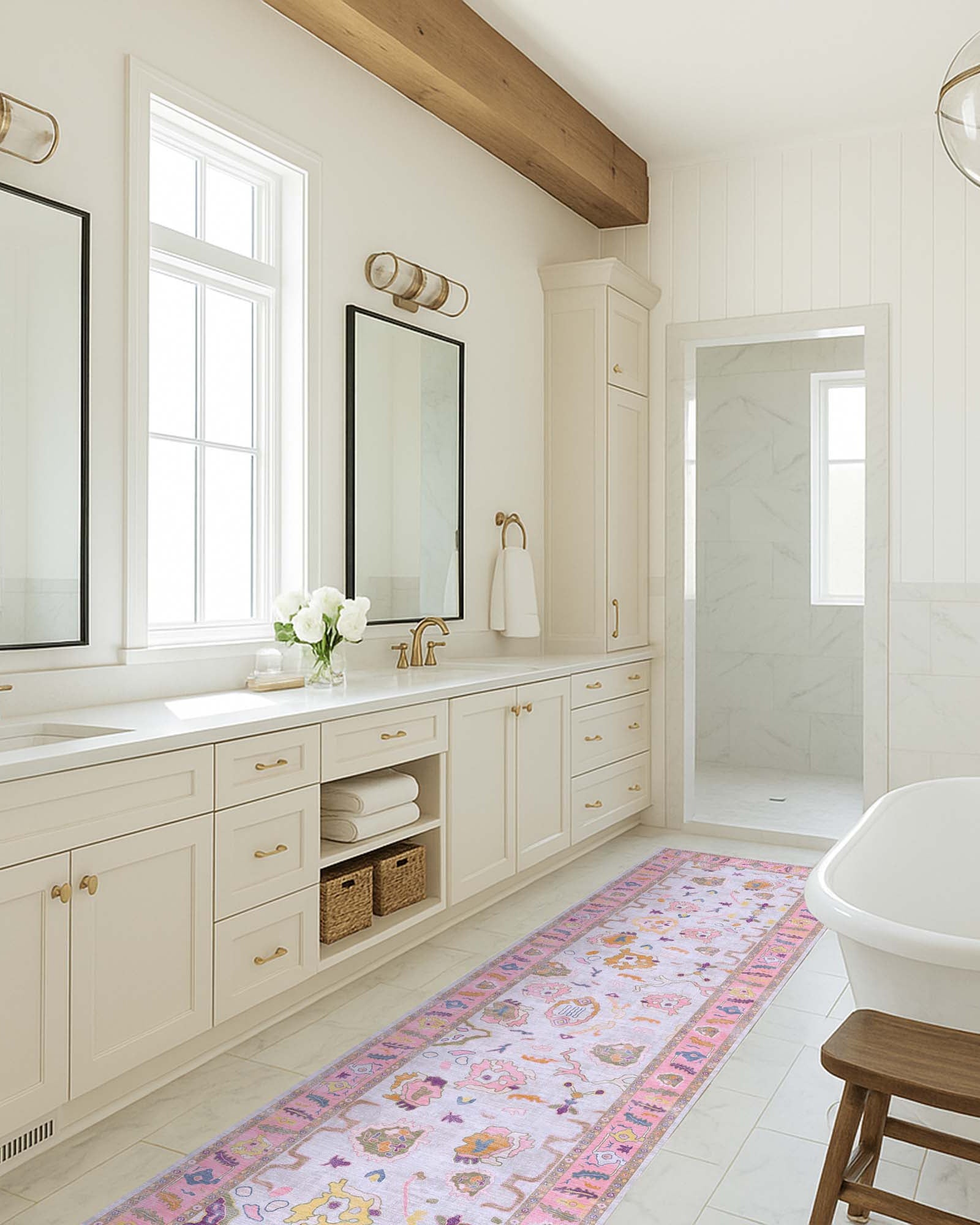 Luella Pastel Pink Cream Modern Oushak Rug