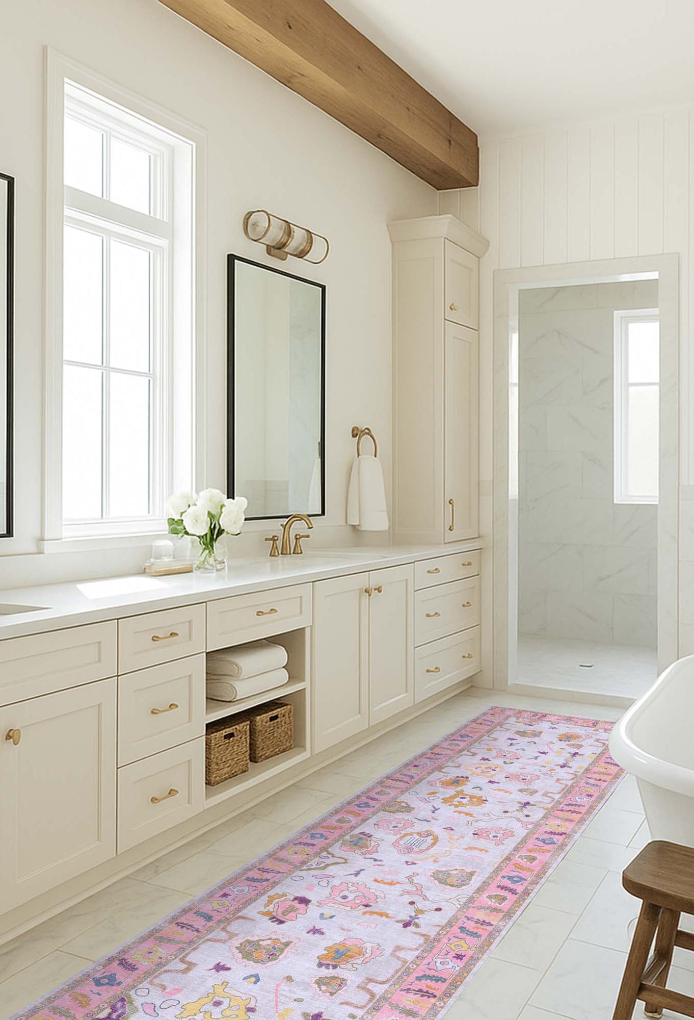 Luella Pastel Pink Cream Modern Oushak Rug