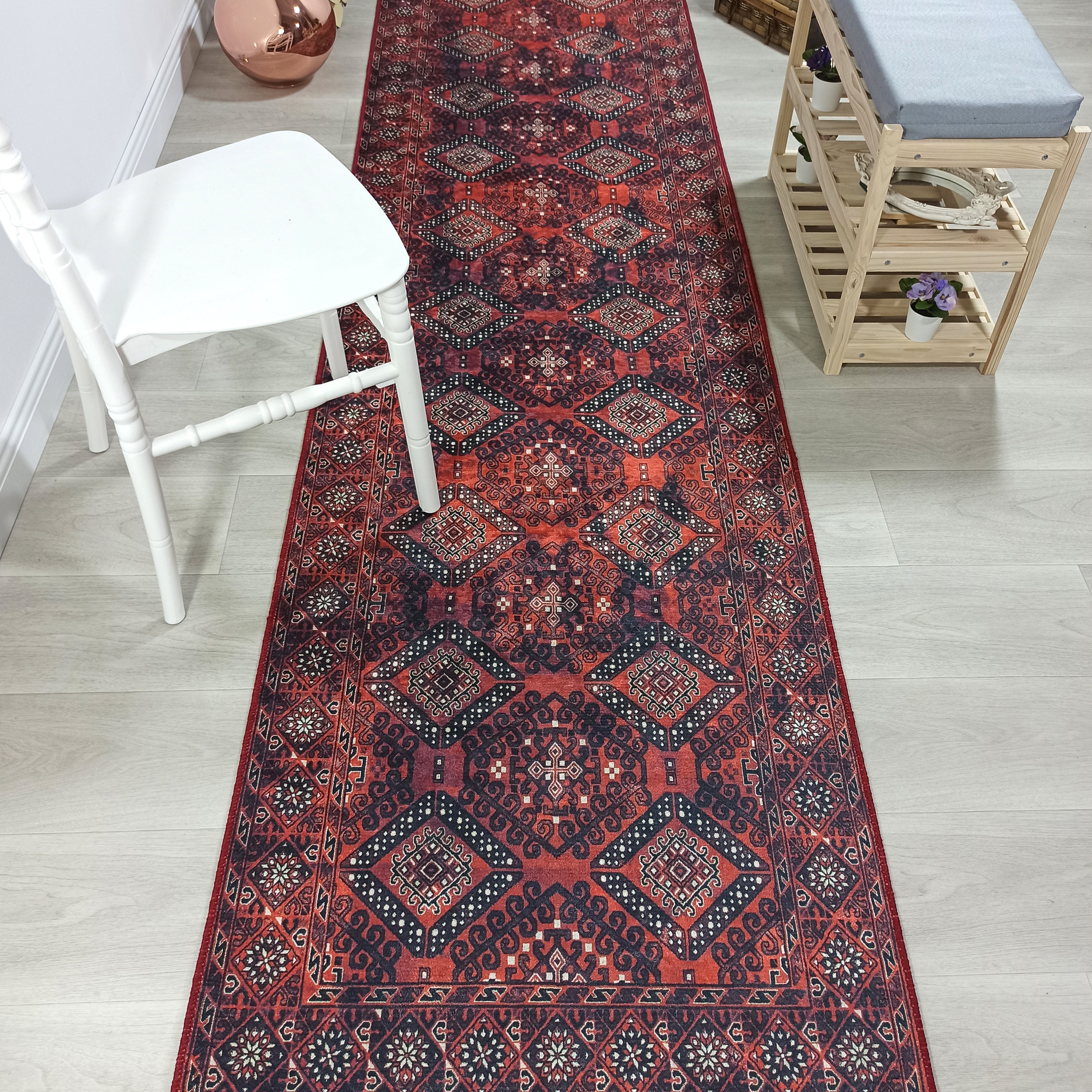 Red Turkish Vintage Runner Area Rug