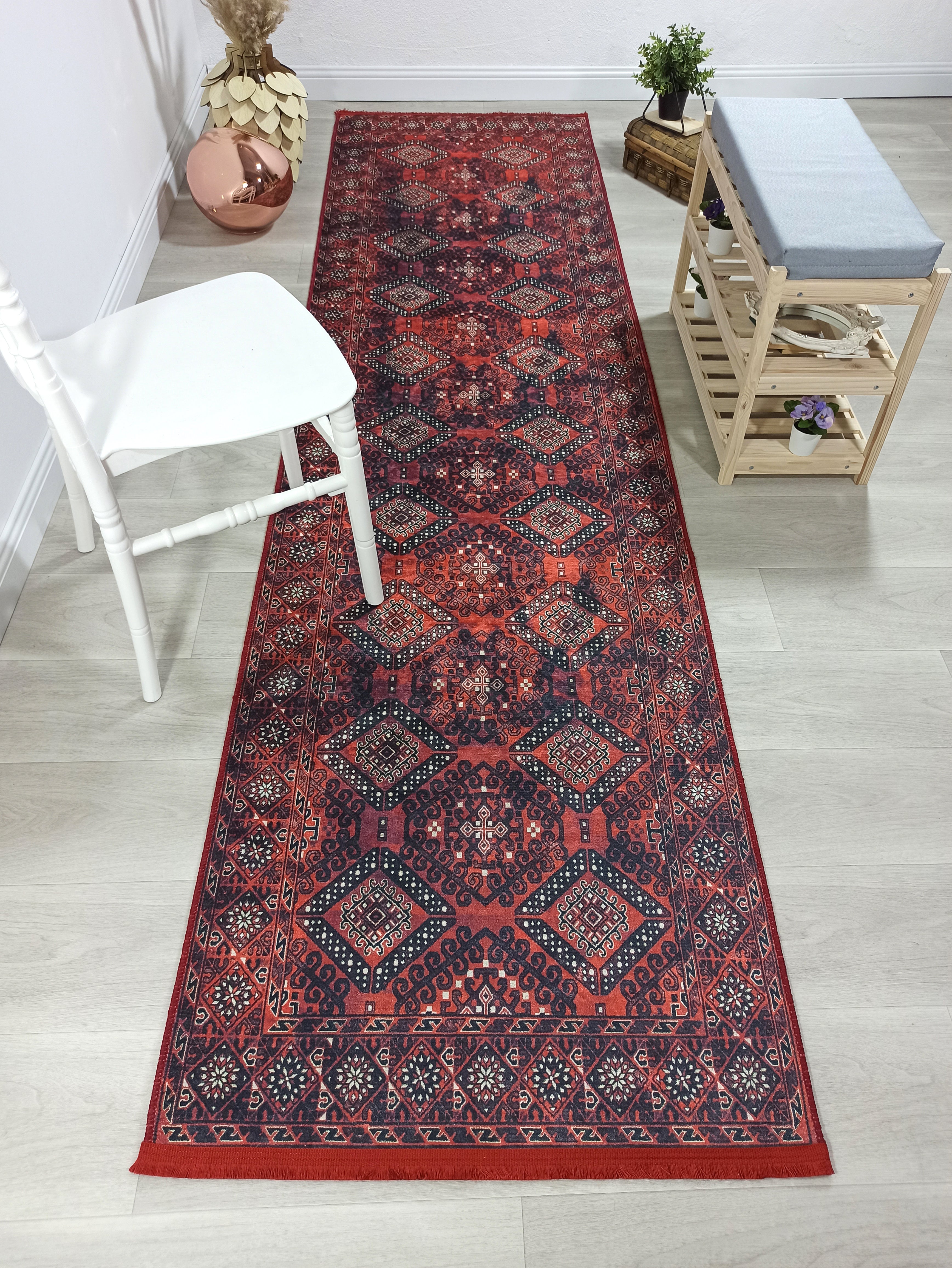 Red Turkish Vintage Runner Area Rug