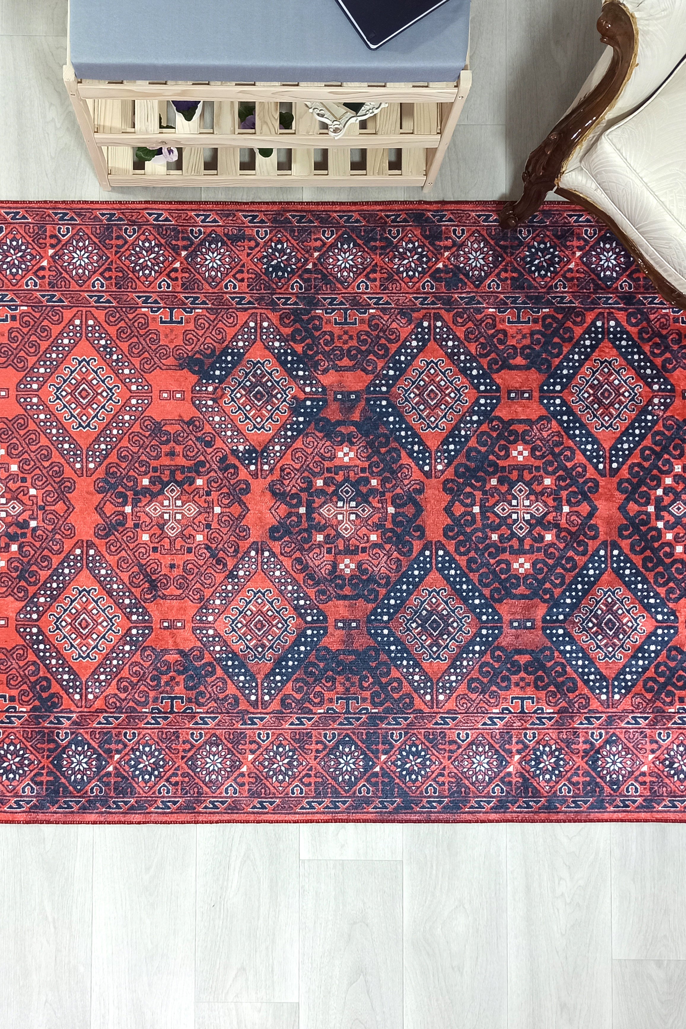 Ramsa Rug Red Navy Blue Turkish Area Rug