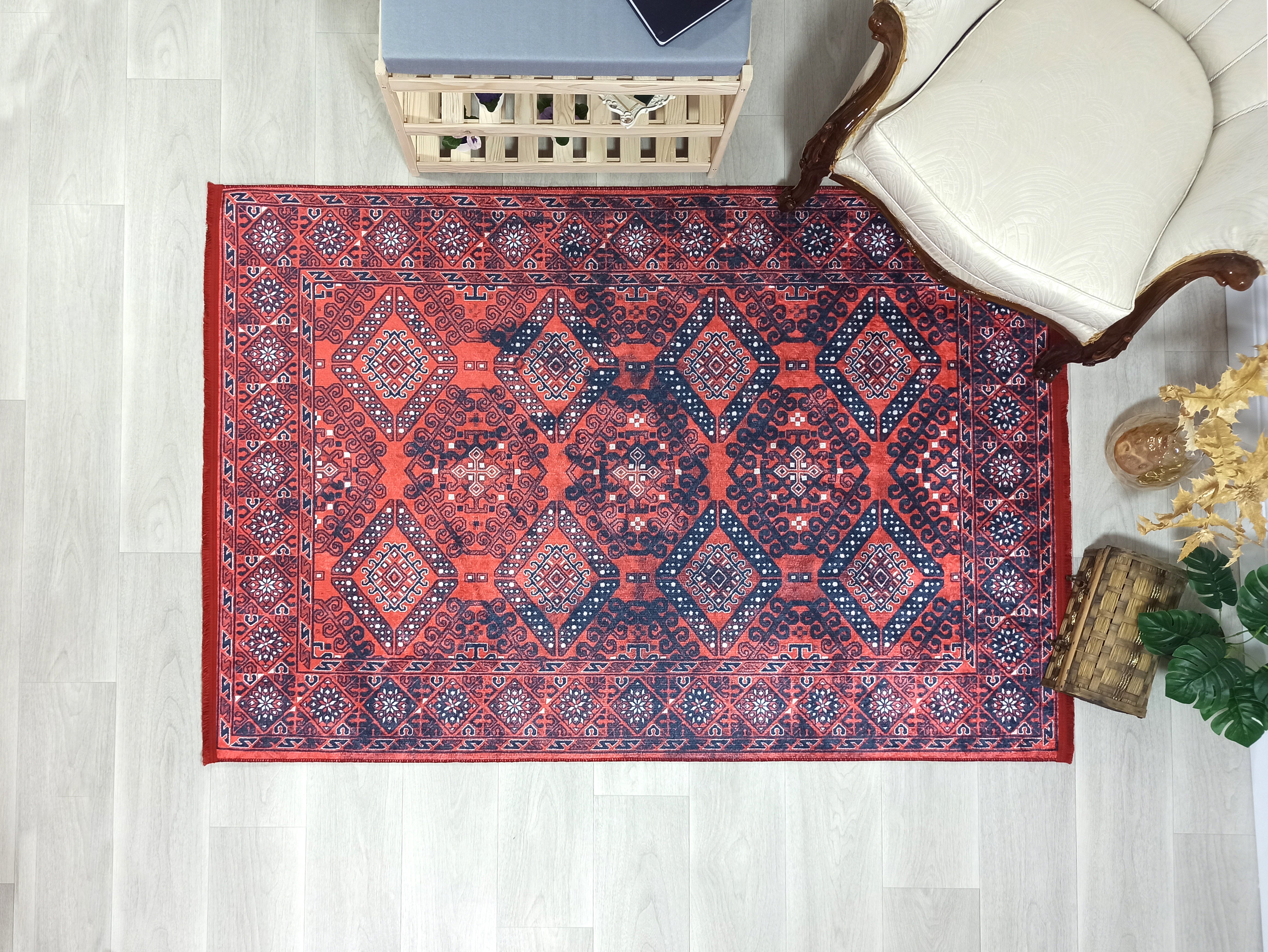 Ramsa Rug Red Navy Blue Turkish Area Rug