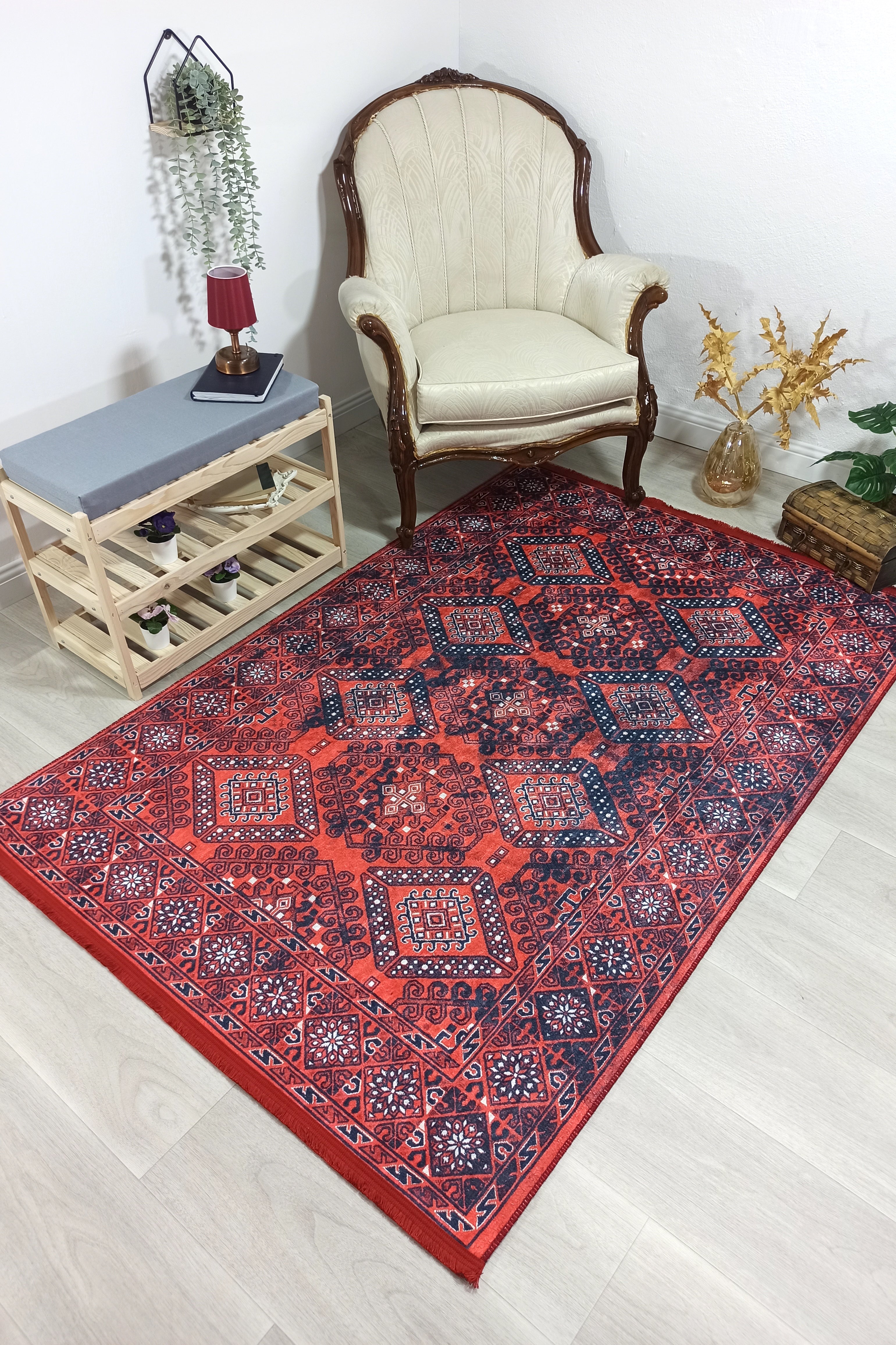 Ramsa Rug Red Navy Blue Turkish Area Rug