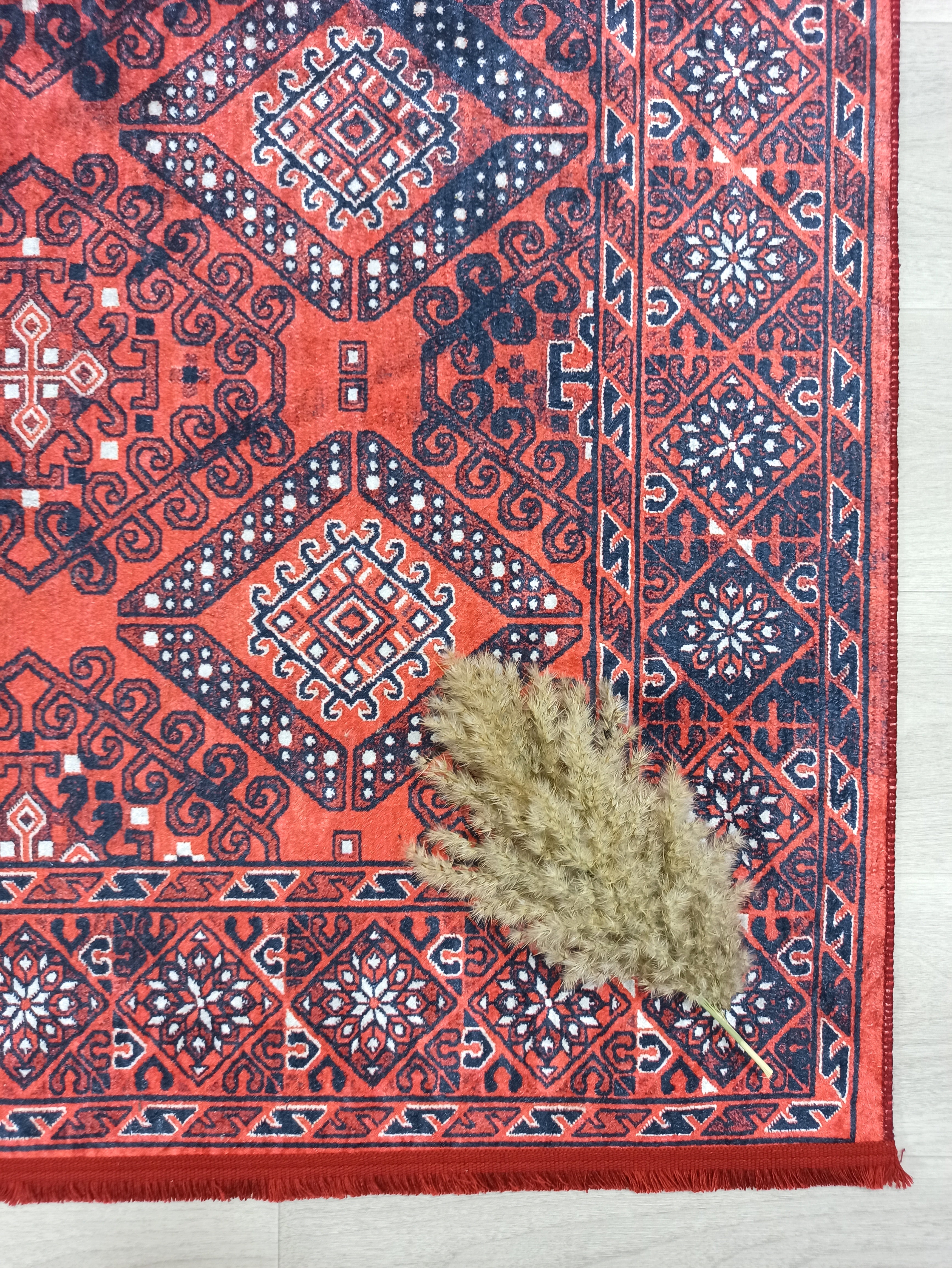 Ramsa Rug Red Navy Blue Turkish Area Rug