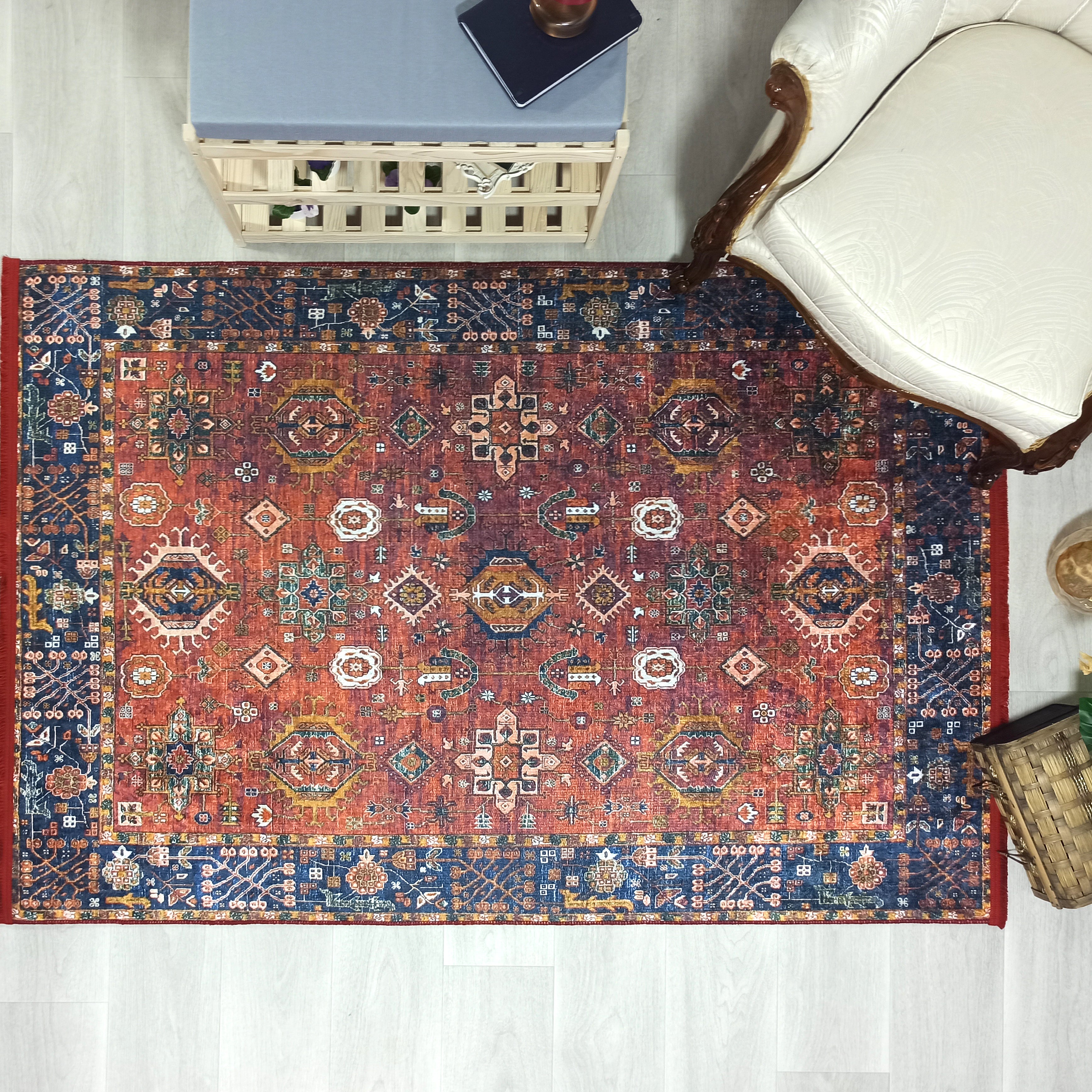 Red Turkish Vintage Traditional Carpet Modern Floor Decor Rug