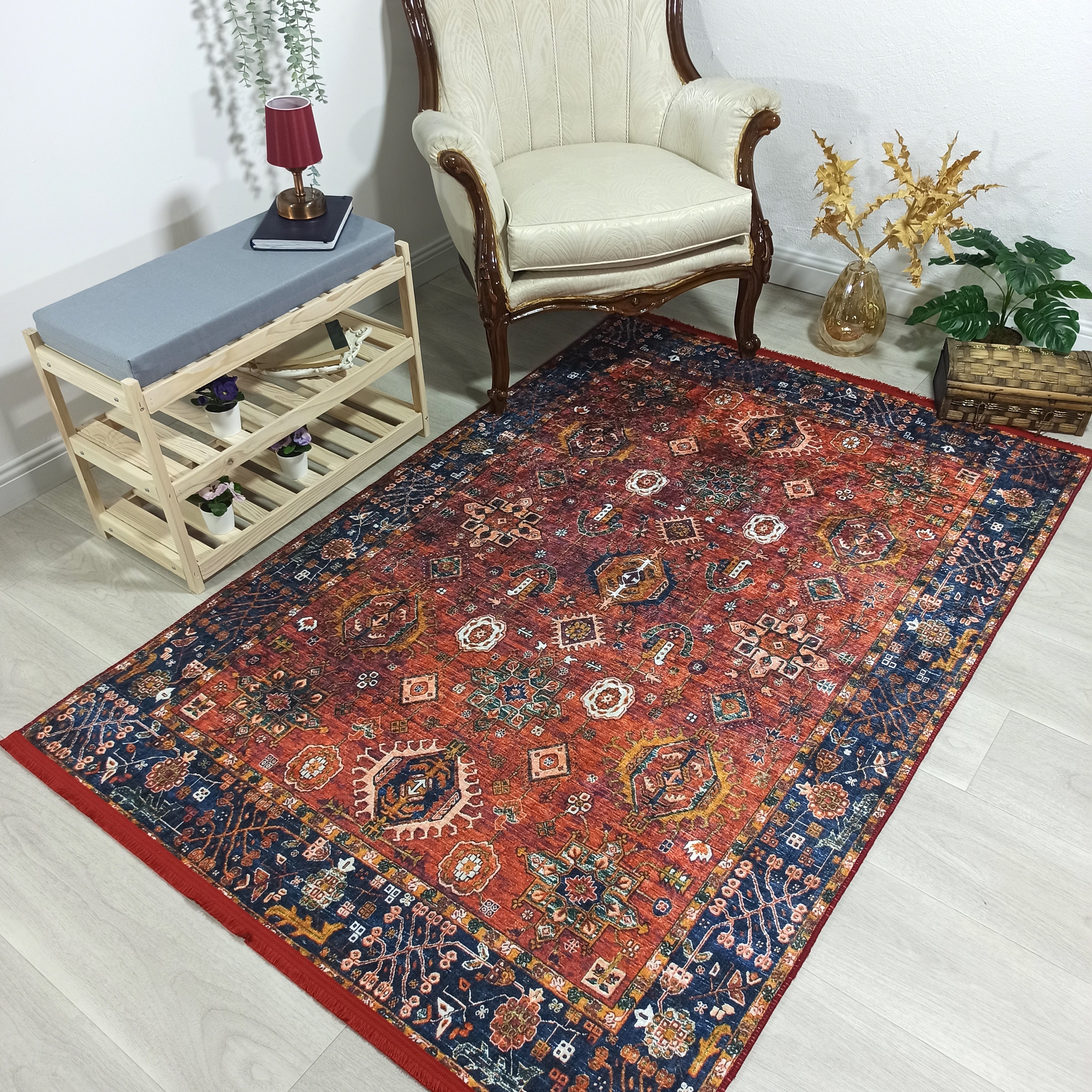 Red Turkish Vintage Traditional Carpet Modern Floor Decor Rug