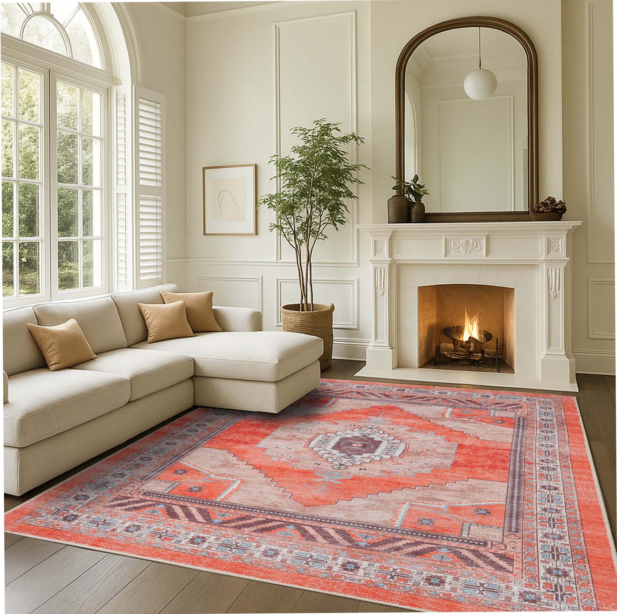 Christelle Warm Orange Beige Turkish Vintage Rug