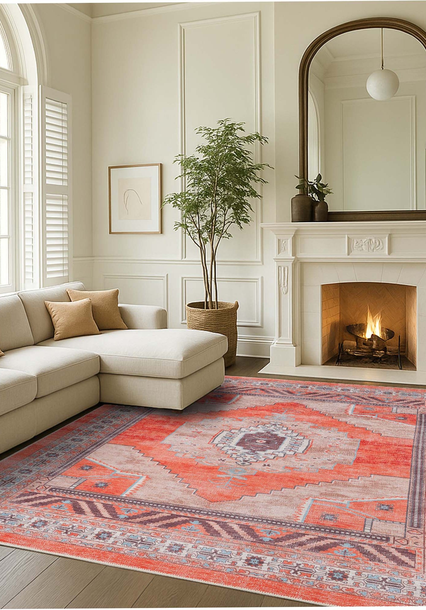 Christelle Warm Orange Beige Turkish Vintage Rug