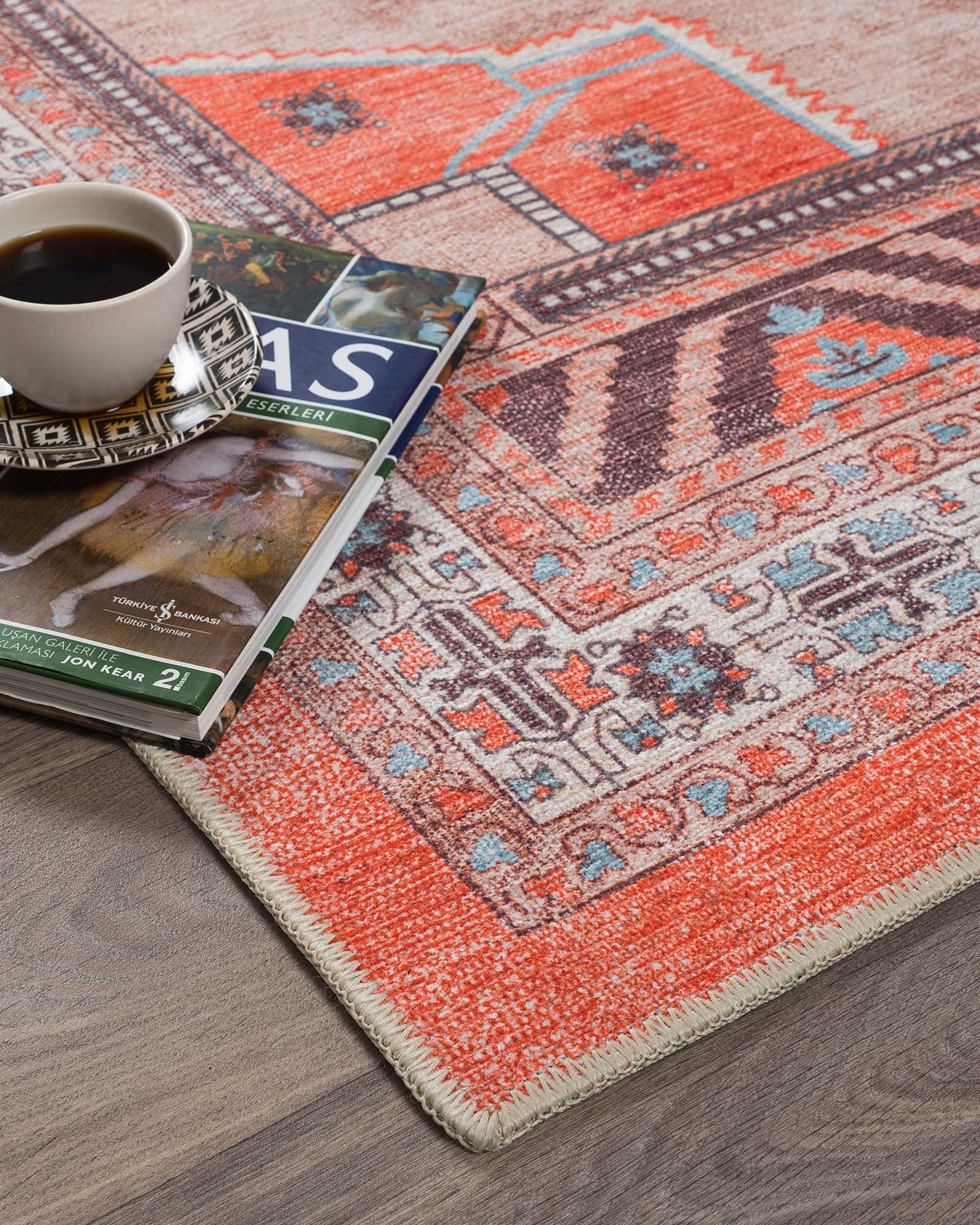Christelle Warm Orange Beige Turkish Vintage Rug