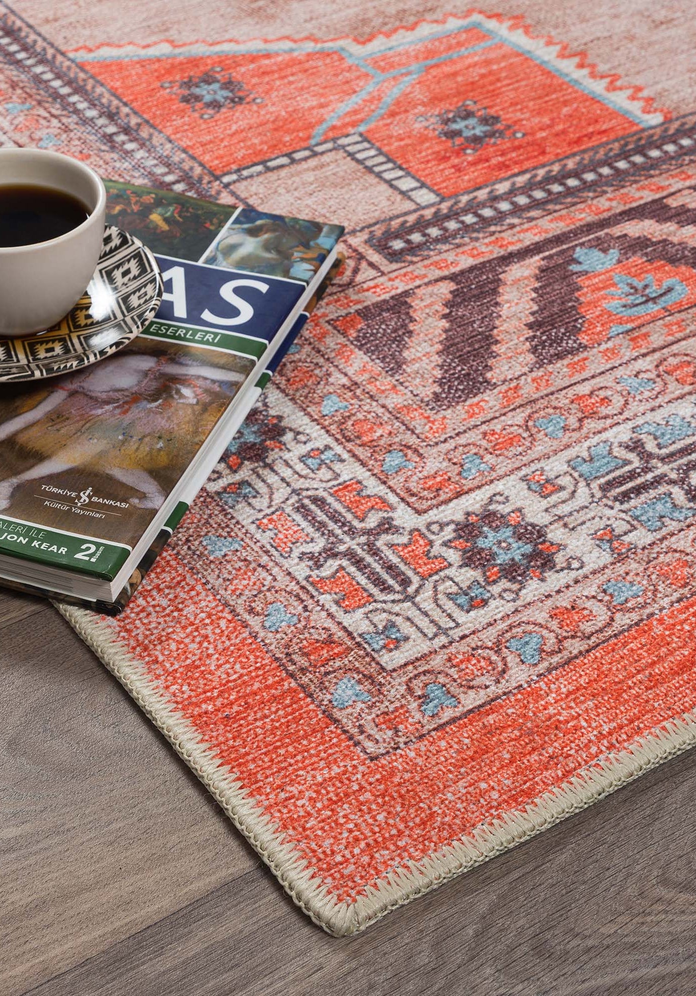 Christelle Warm Orange Beige Turkish Vintage Rug