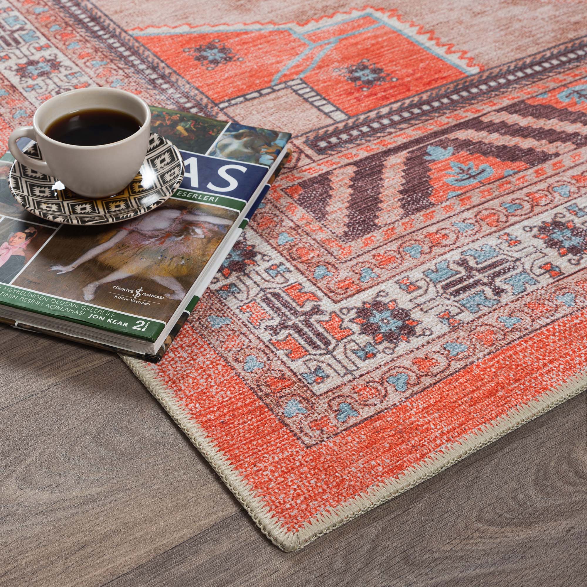 Christelle Warm Orange Beige Turkish Vintage Rug