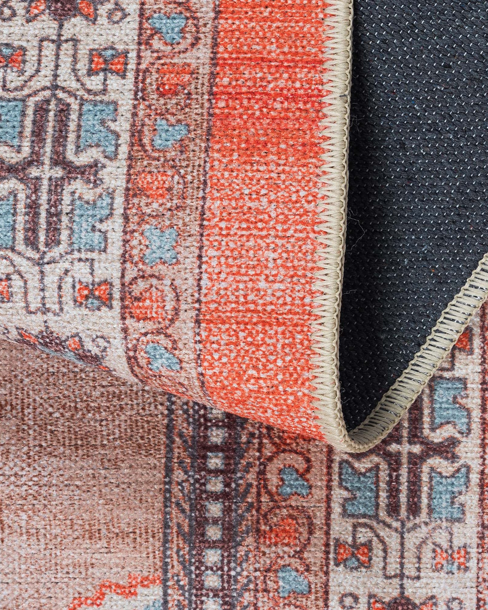 Christelle Warm Orange Beige Turkish Vintage Rug