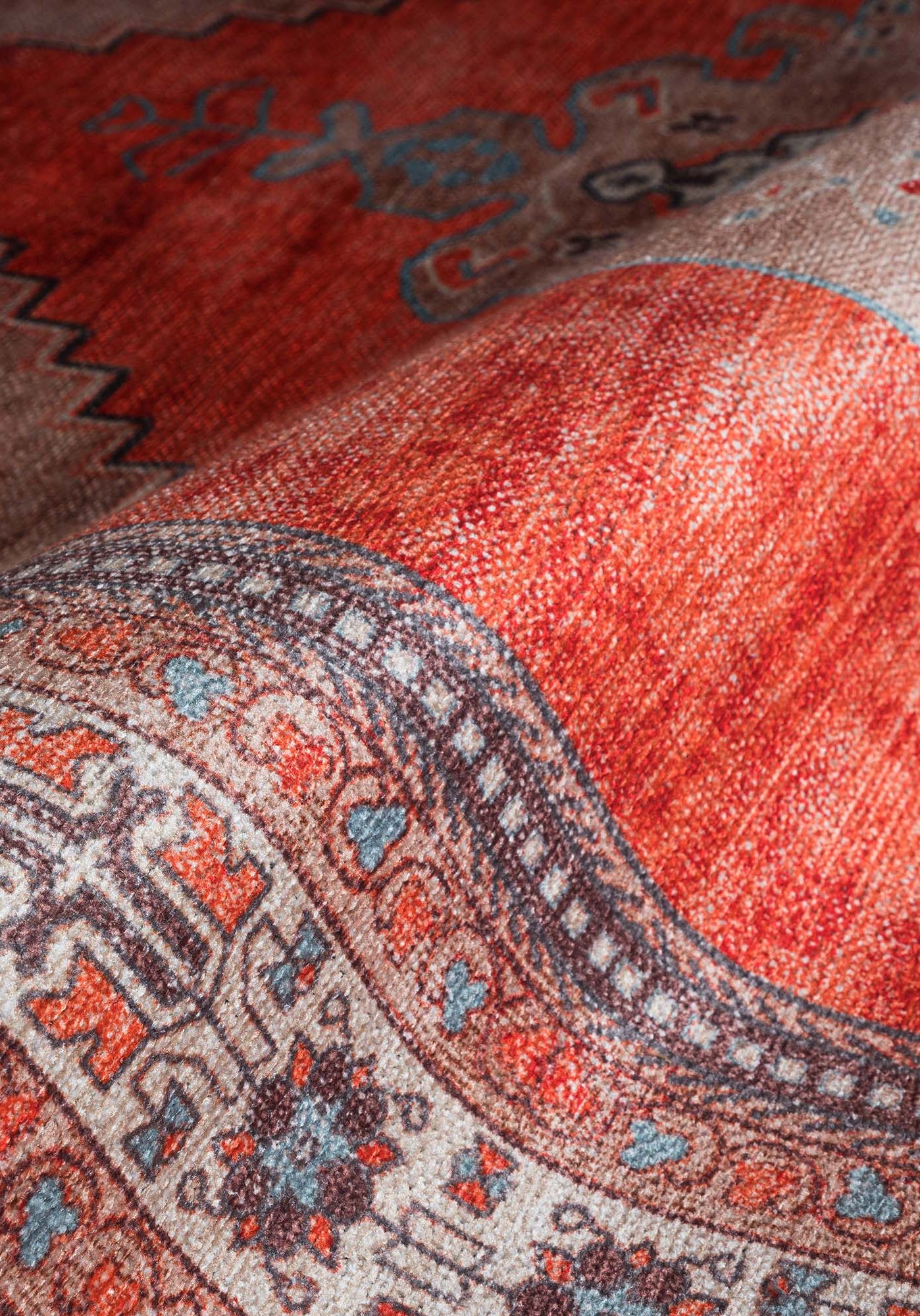 Christelle Warm Orange Beige Turkish Vintage Rug