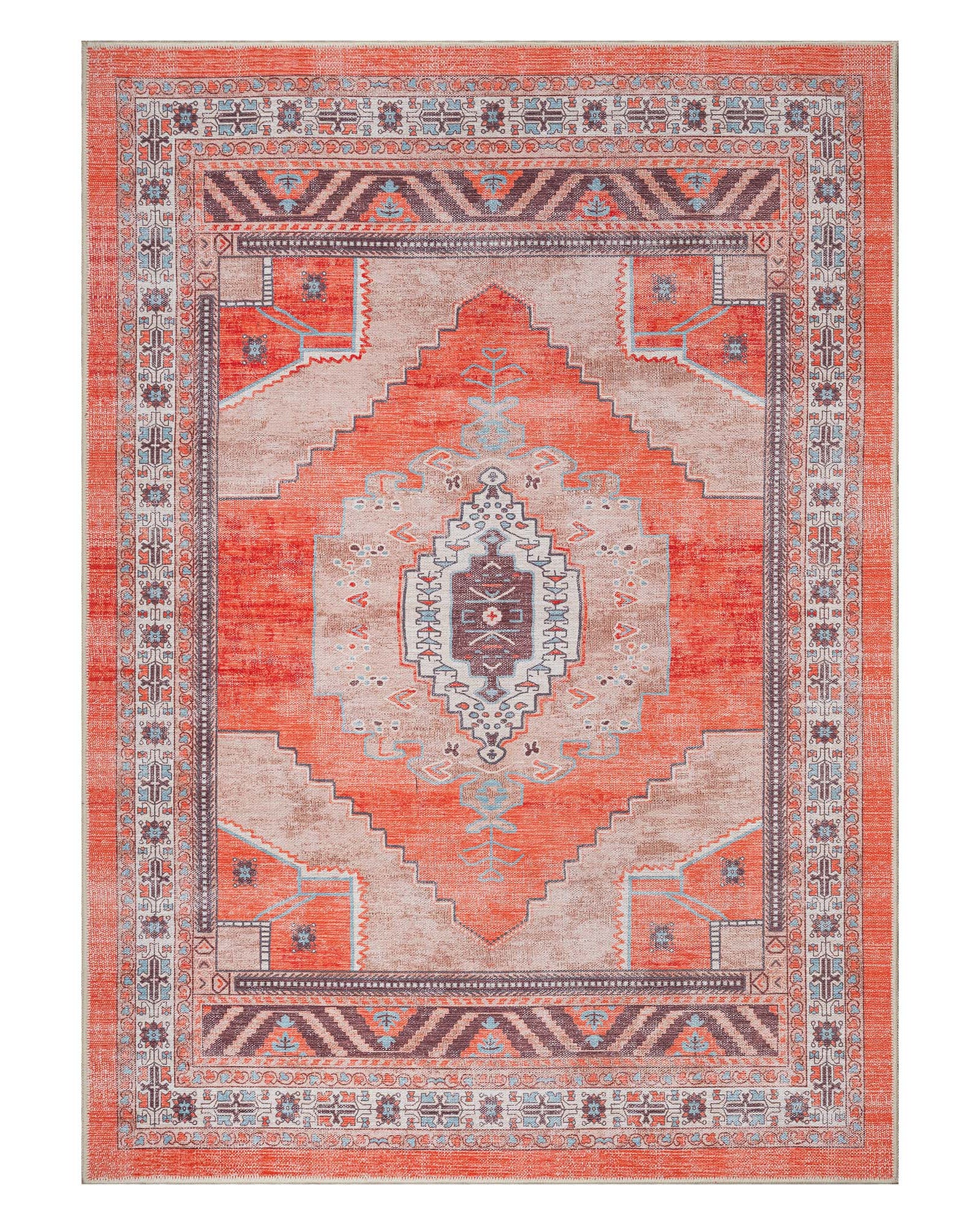 Christelle Warm Orange Beige Turkish Vintage Rug