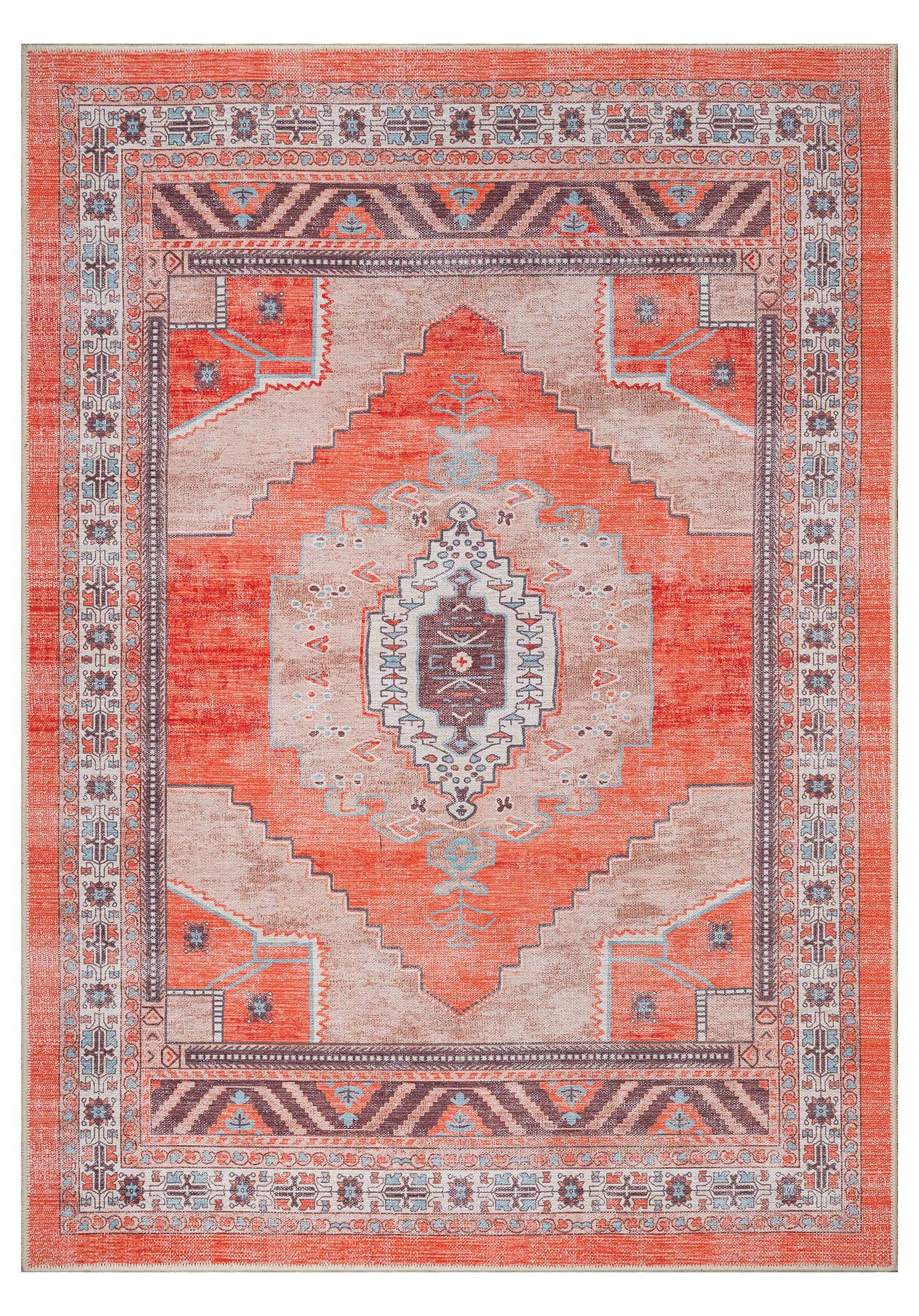 Christelle Warm Orange Beige Turkish Vintage Rug