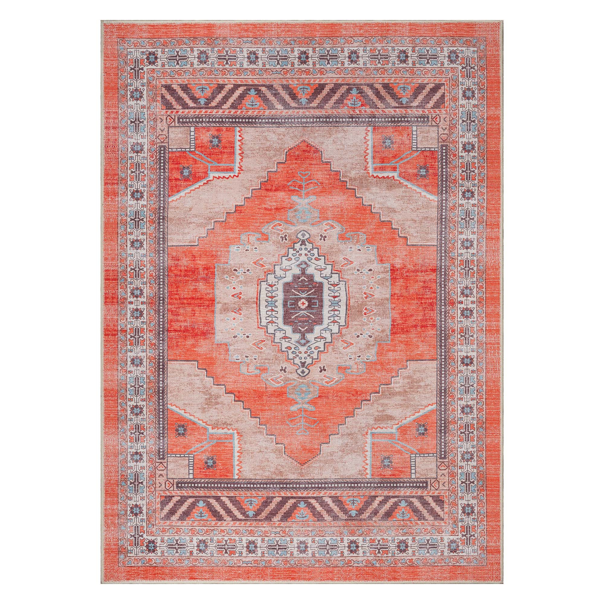 Christelle Warm Orange Beige Turkish Vintage Rug