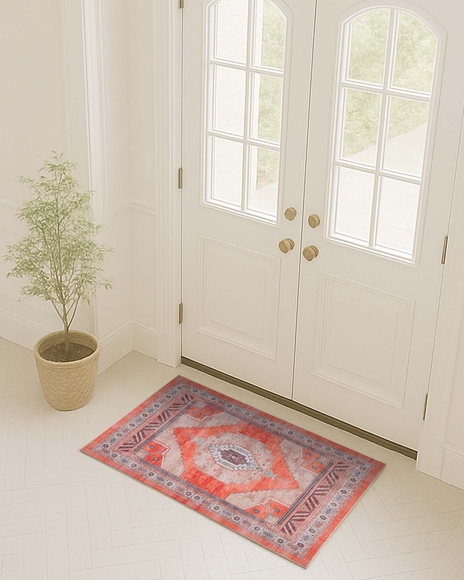 Christelle Warm Orange Beige Turkish Vintage Rug