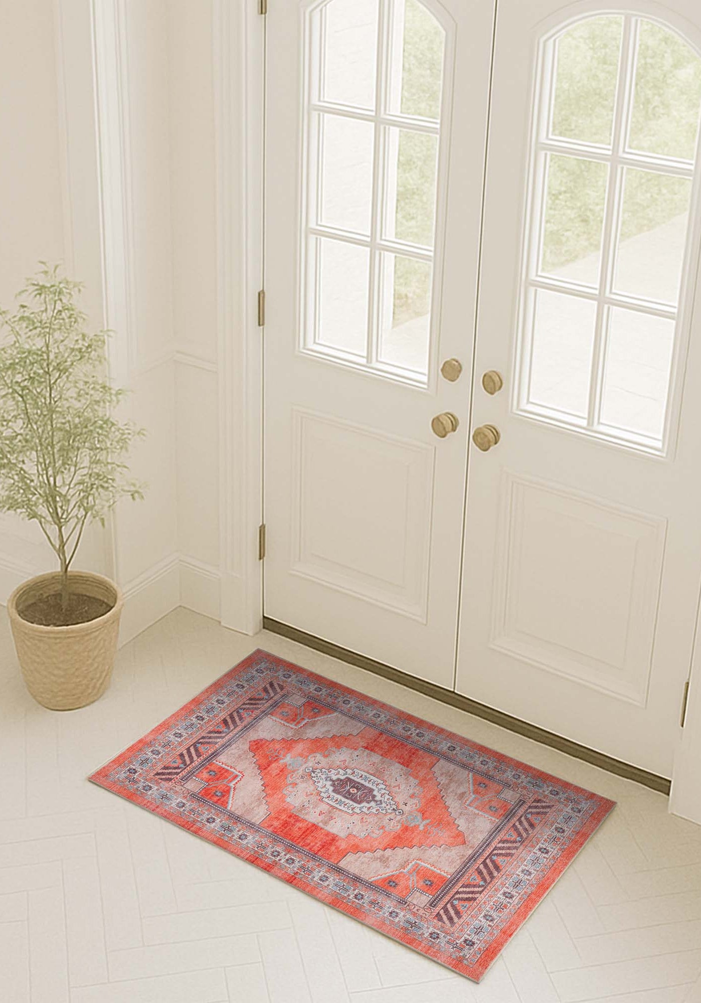 Christelle Warm Orange Beige Turkish Vintage Rug