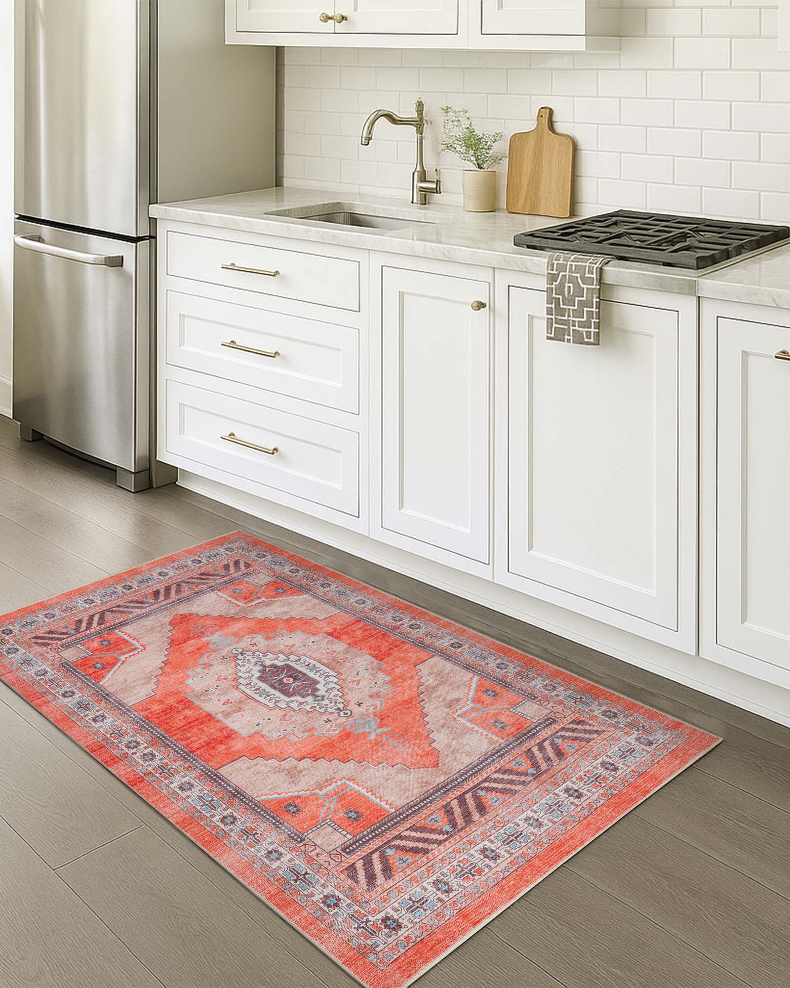 Christelle Warm Orange Beige Turkish Vintage Rug