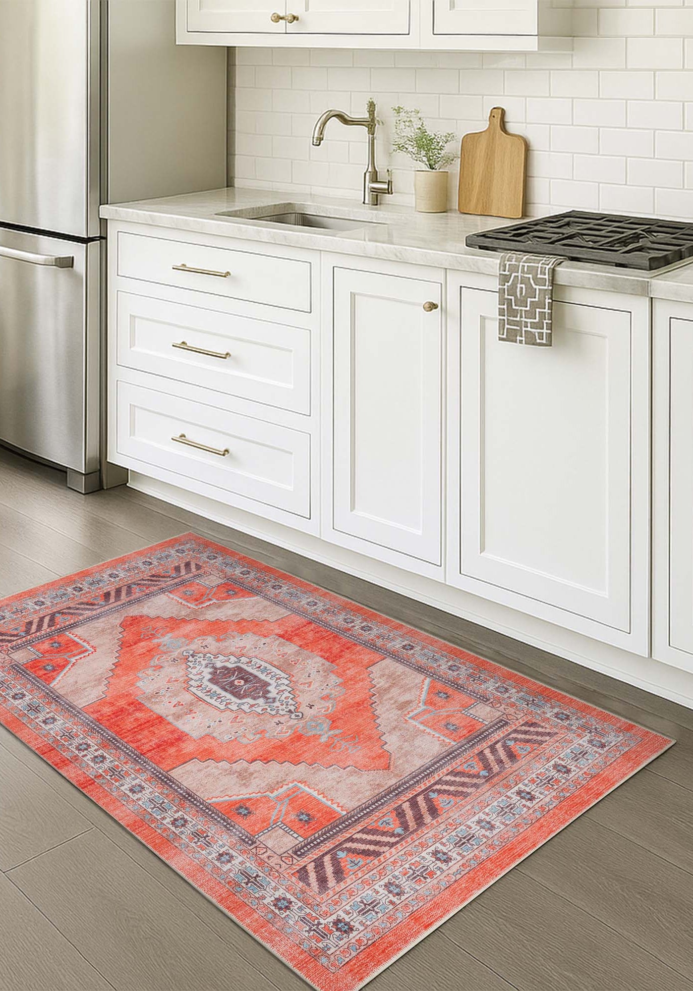 Christelle Warm Orange Beige Turkish Vintage Rug