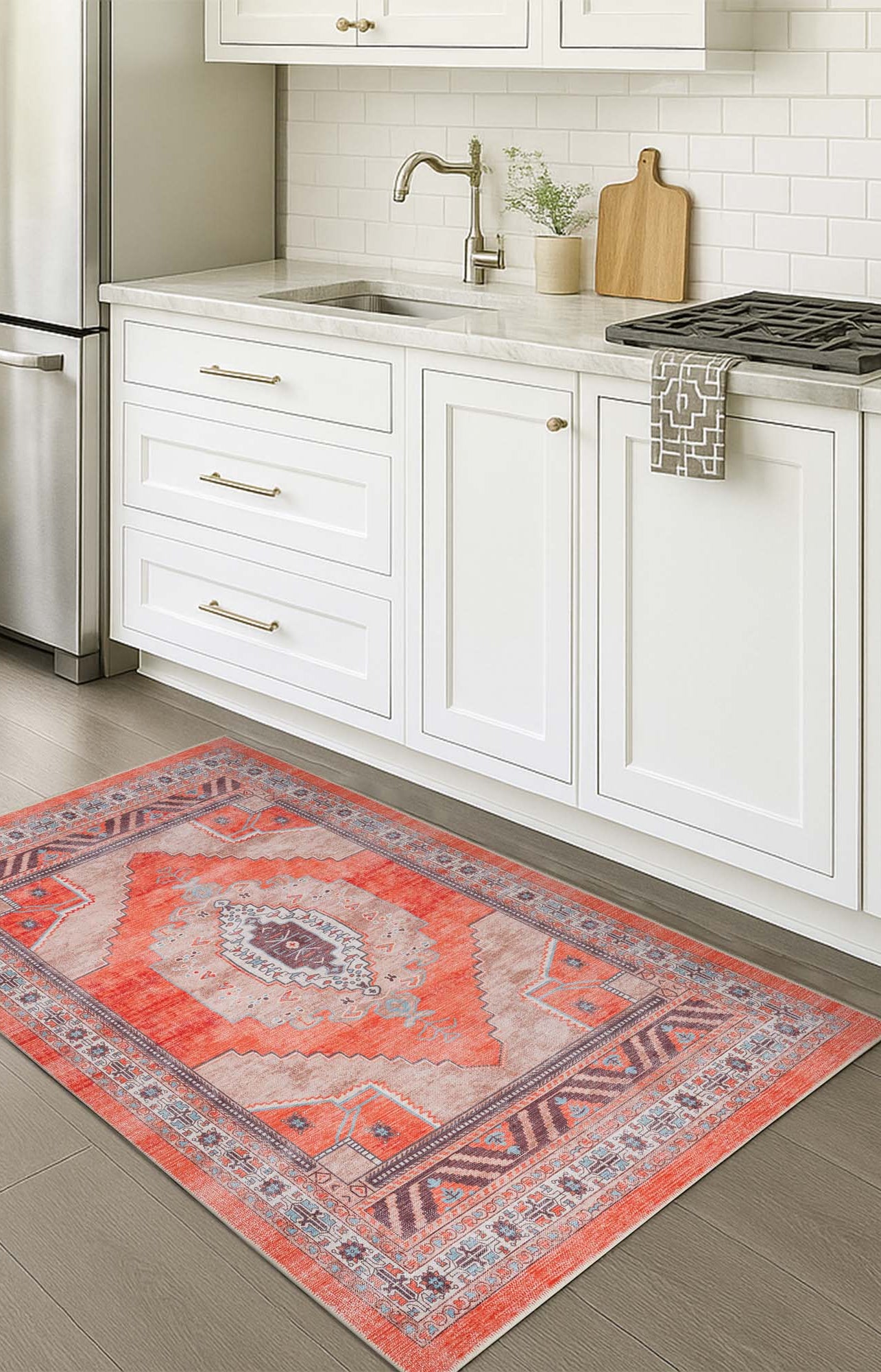 Christelle Warm Orange Beige Turkish Vintage Rug