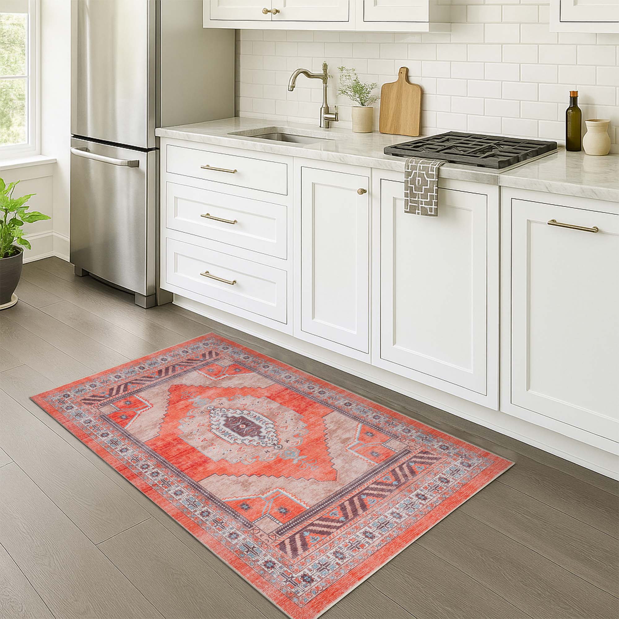 Christelle Warm Orange Beige Turkish Vintage Rug