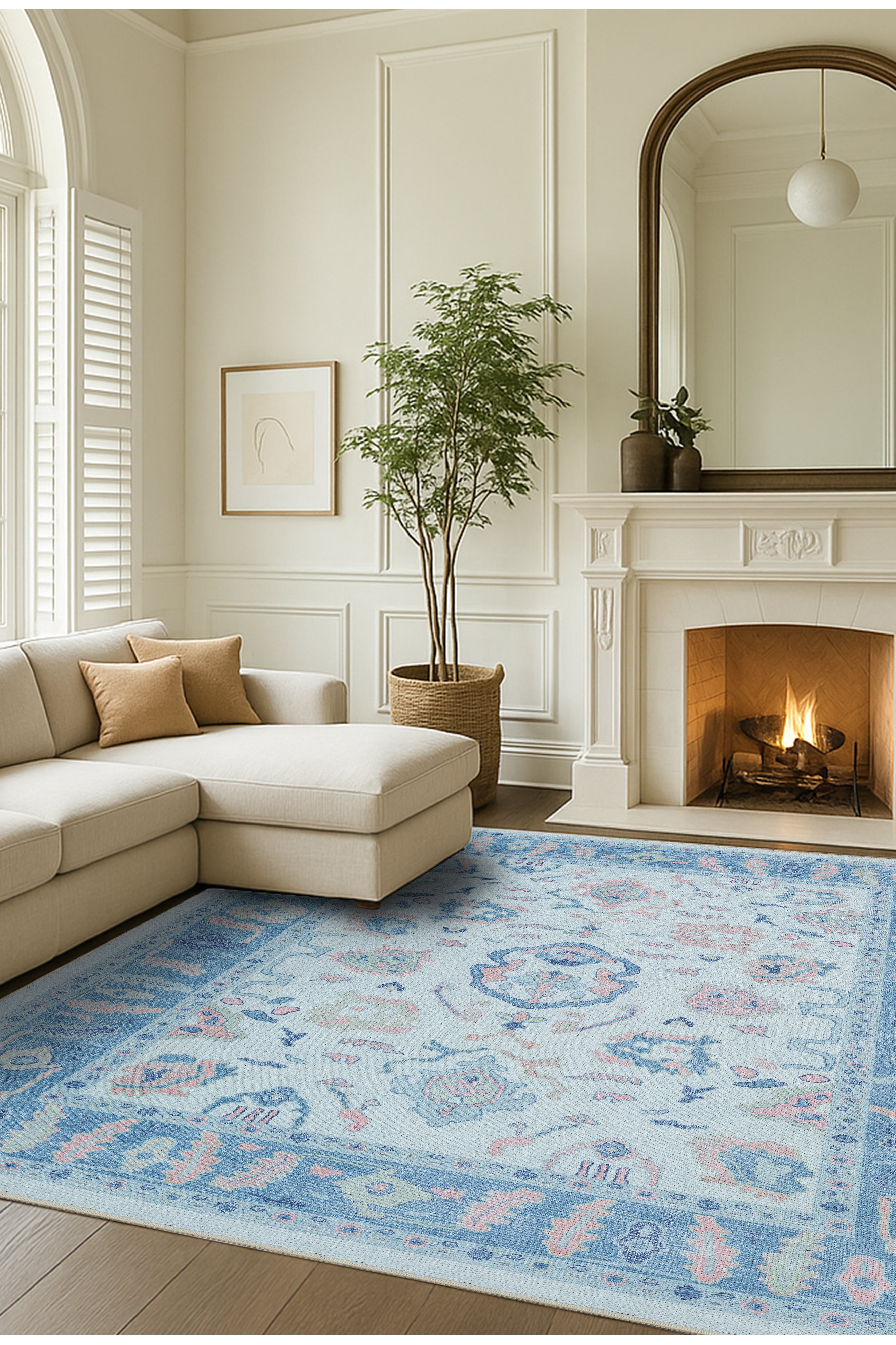 Zephina Baby Blue Modern Oushak Rug