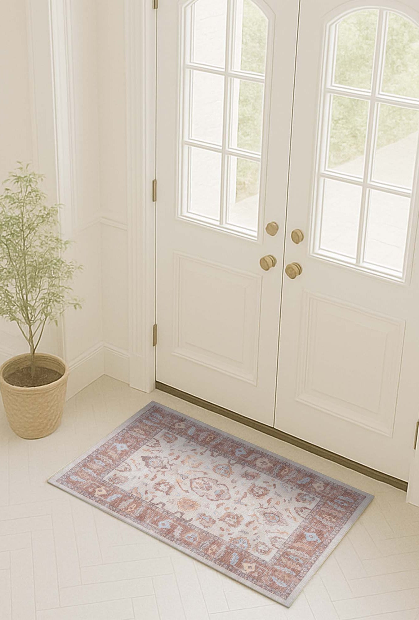 Anais Boho Brown Ivory Modern Oushak Rug