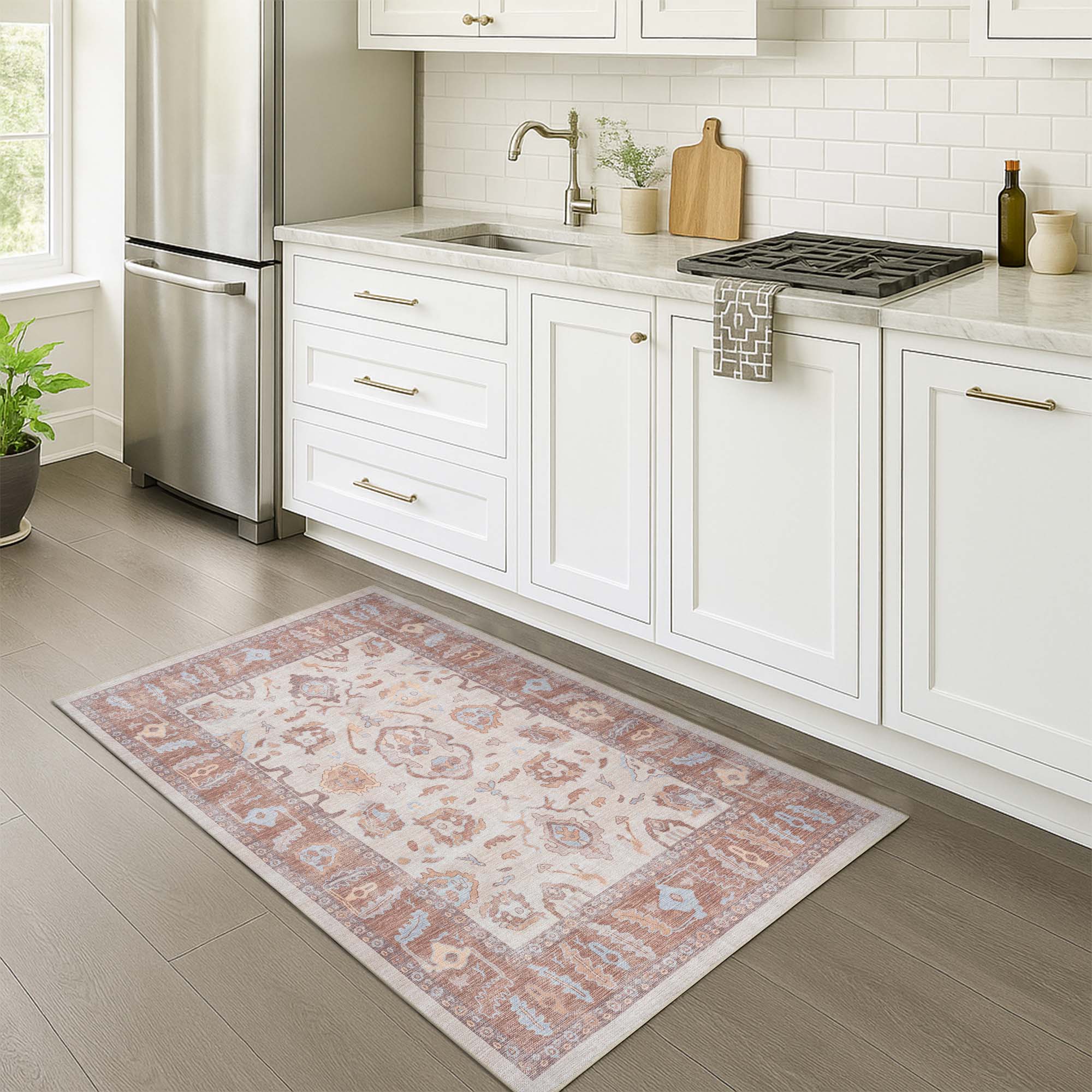 Anais Boho Brown Ivory Modern Oushak Rug