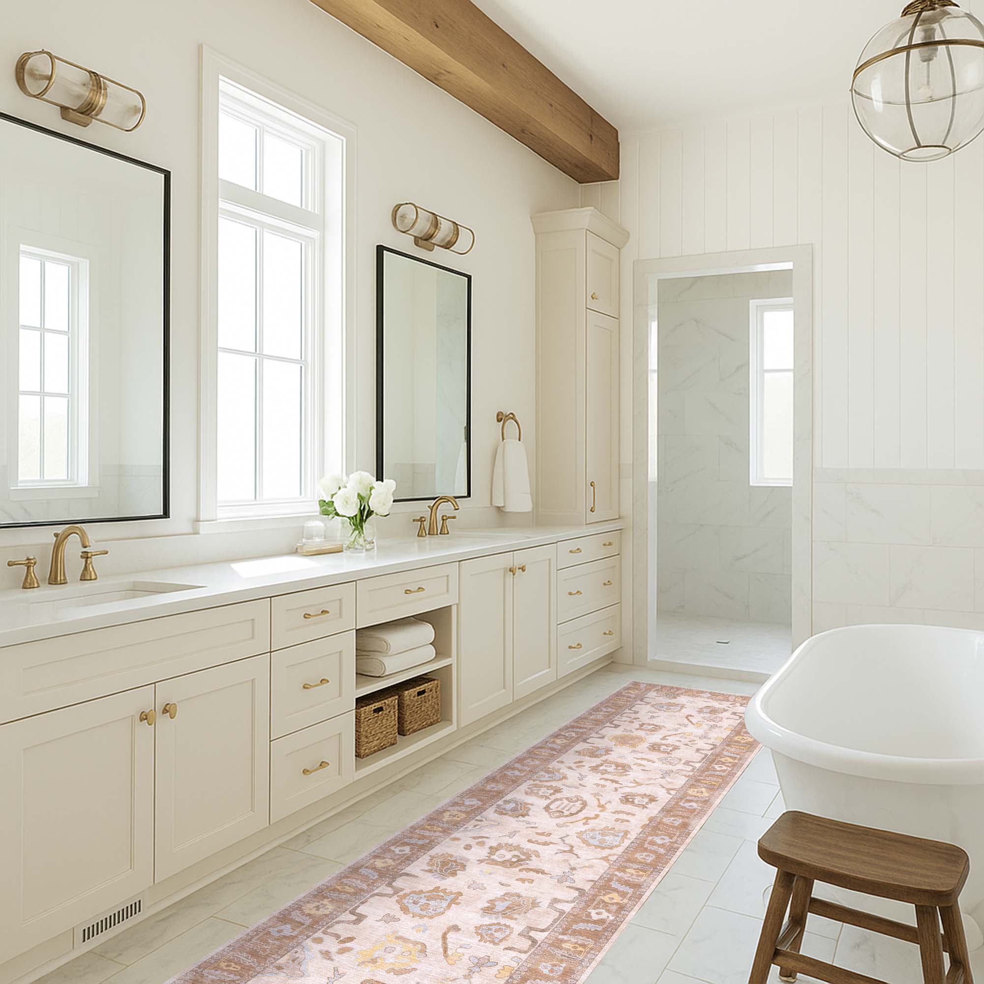 Anais Boho Brown Ivory Modern Oushak Rug