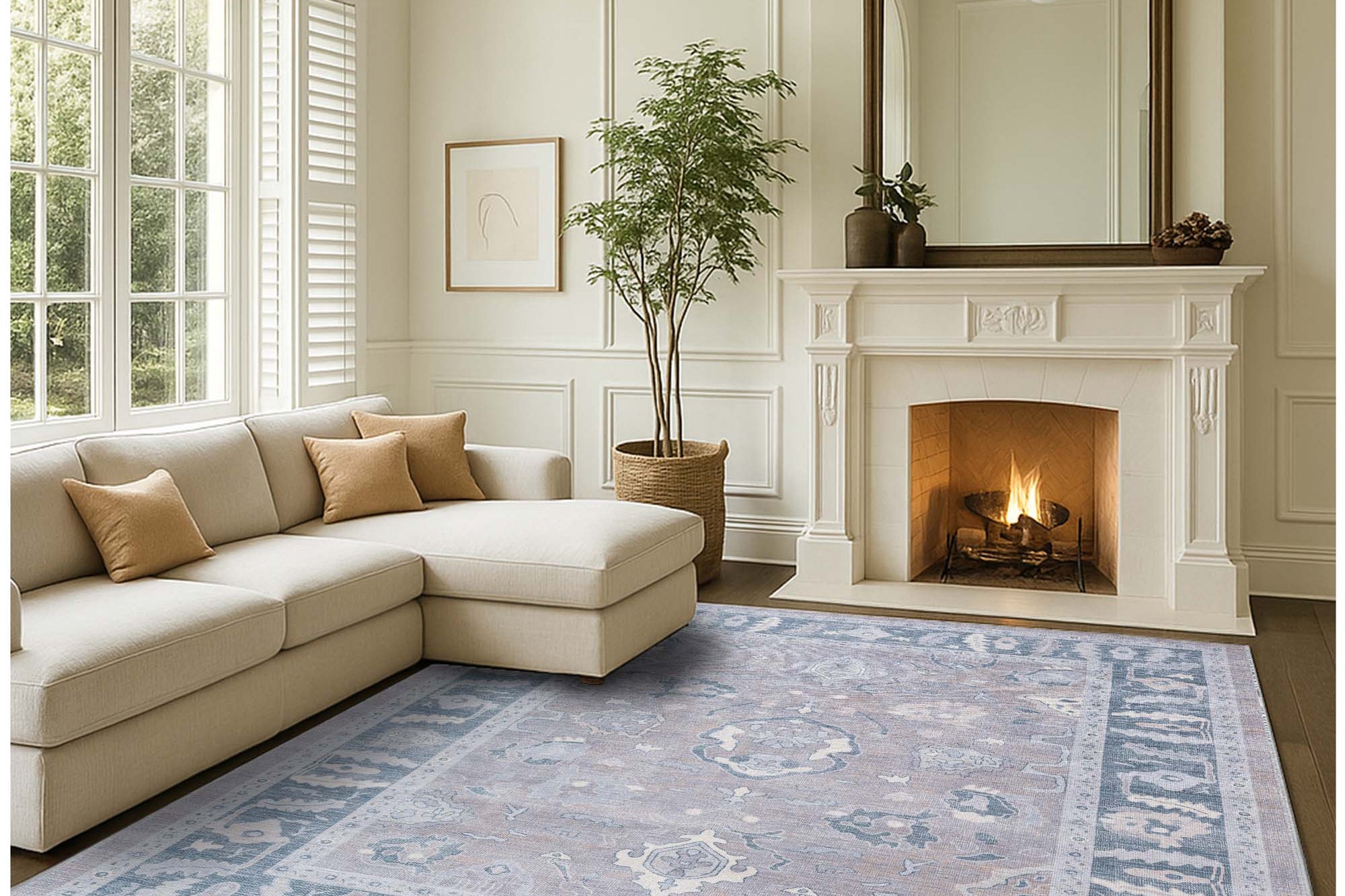 Ruya Gray Blue Modern Oushak Rug