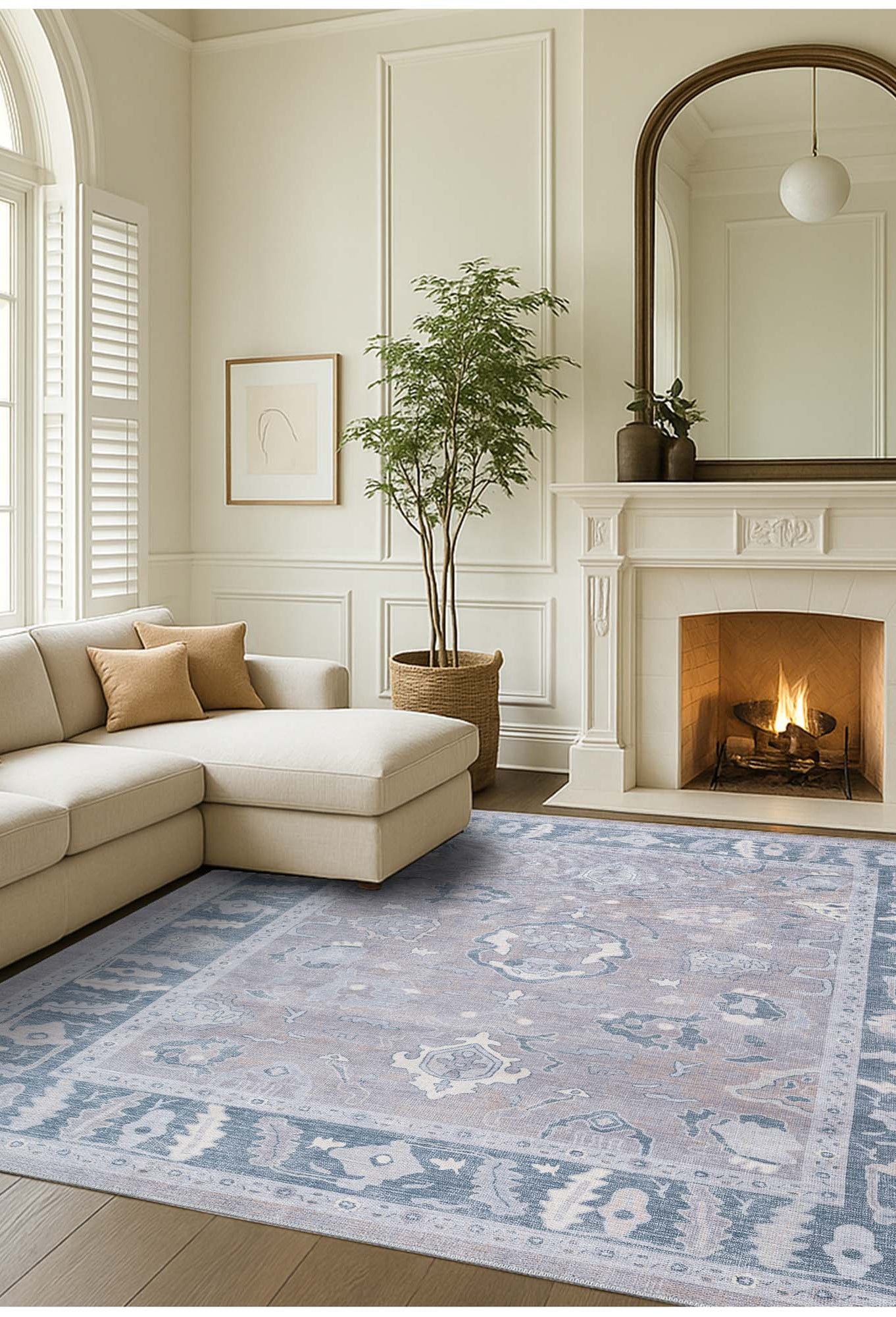 Ruya Gray Blue Modern Oushak Rug