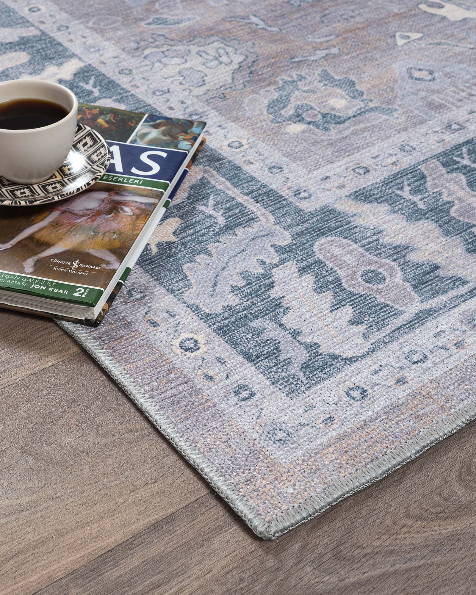 Ruya Gray Blue Modern Oushak Rug