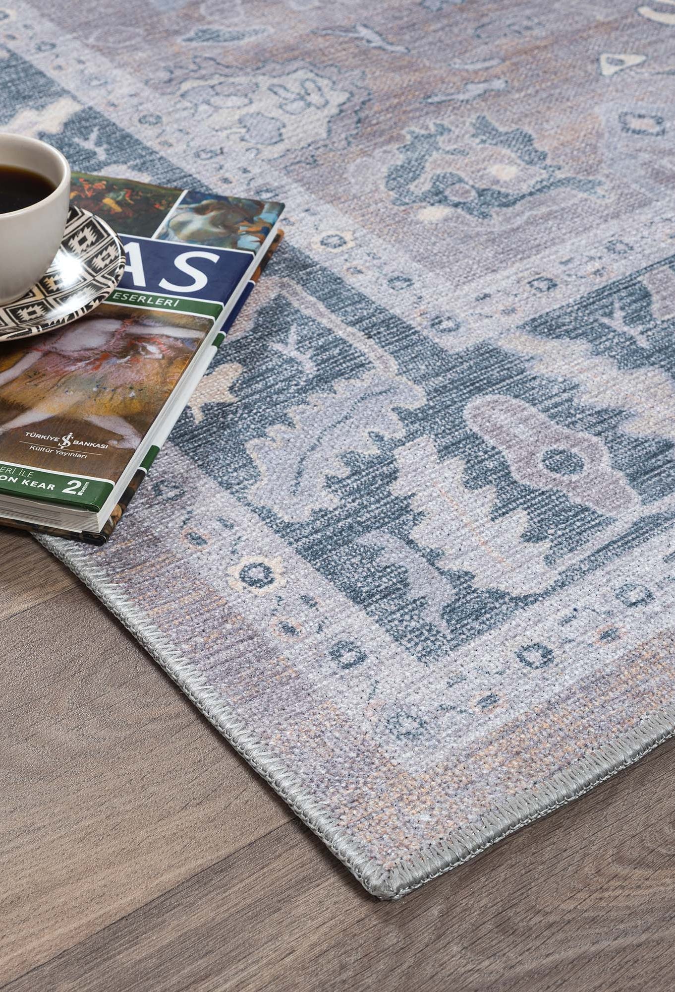 Ruya Gray Blue Modern Oushak Rug