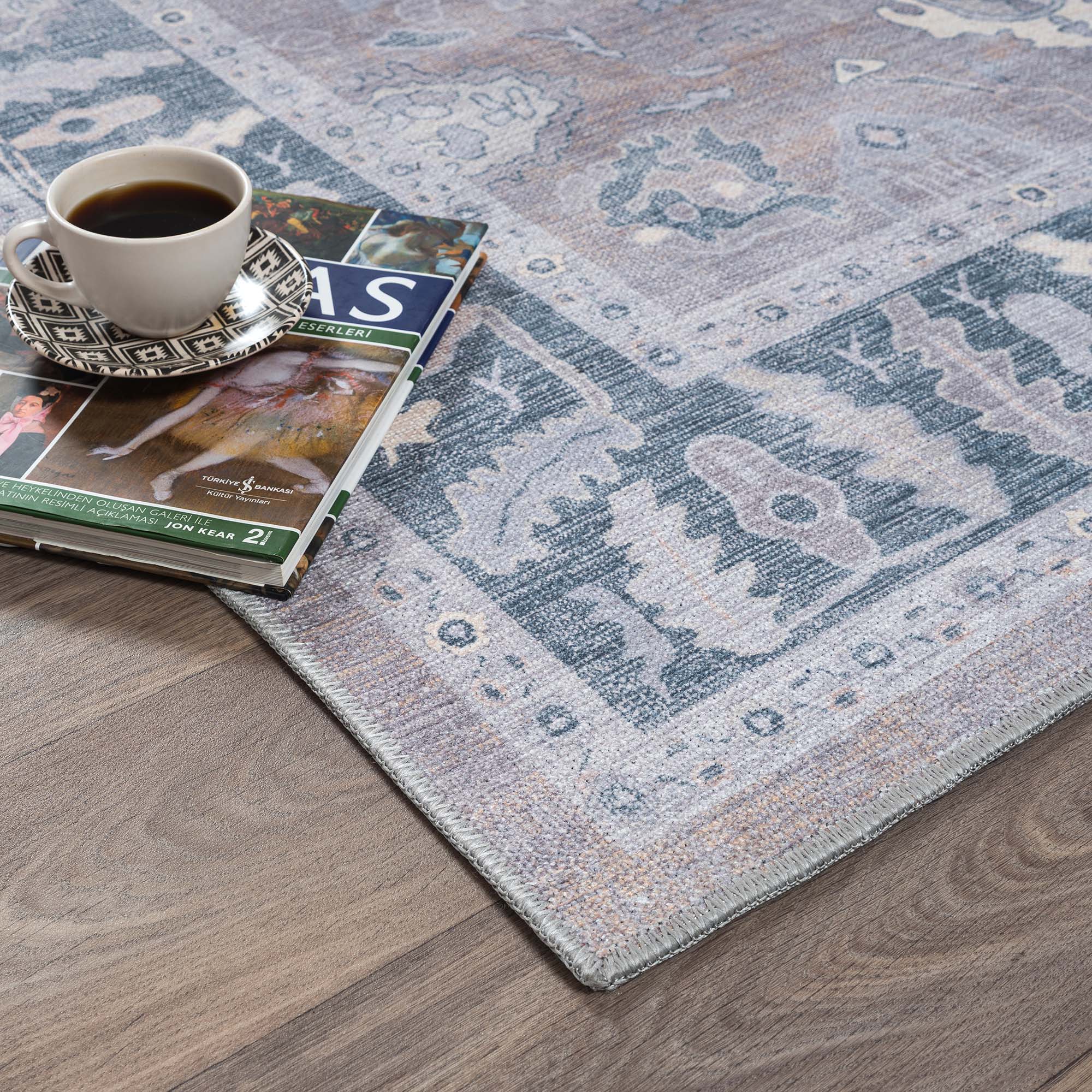 Ruya Gray Blue Modern Oushak Rug