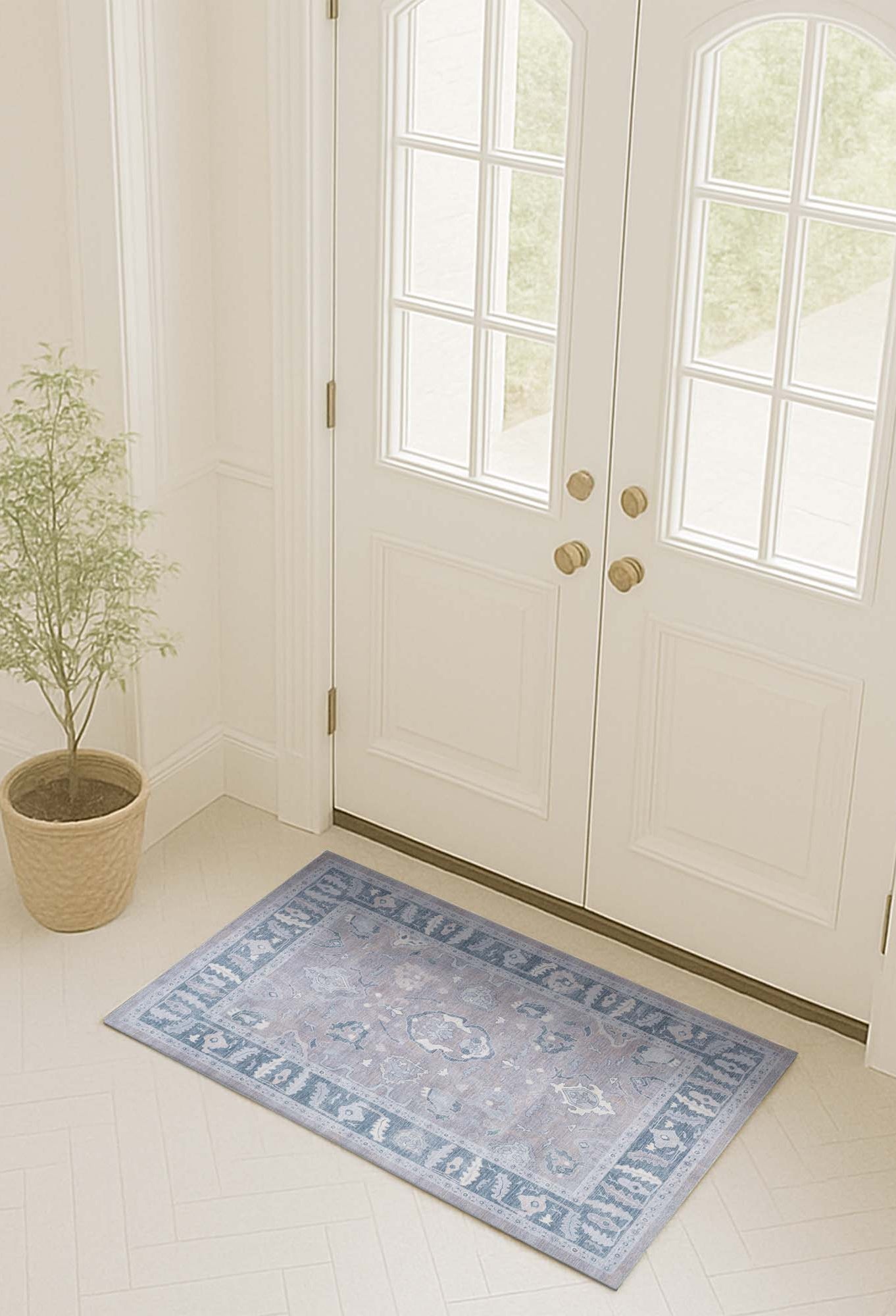 Ruya Gray Blue Modern Oushak Rug