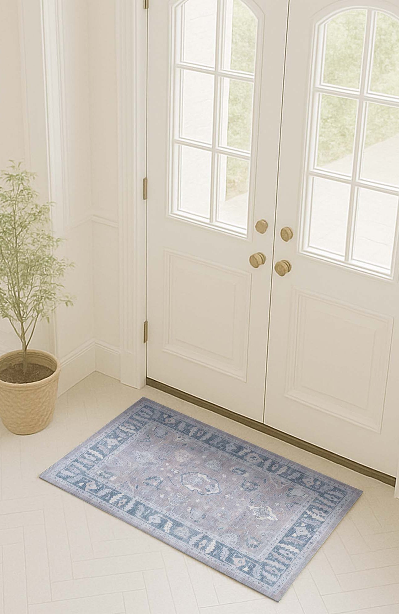 Ruya Gray Blue Modern Oushak Rug