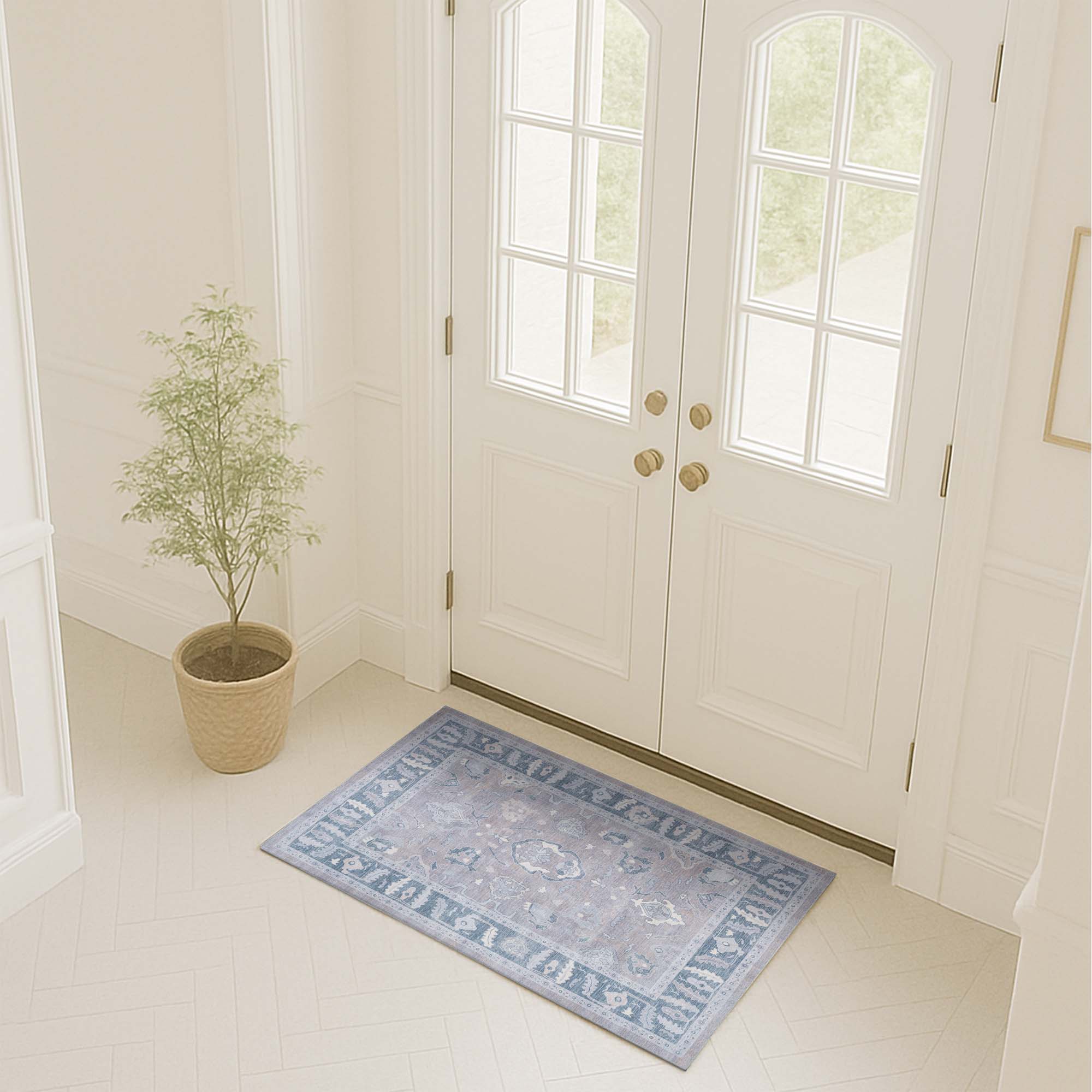 Ruya Gray Blue Modern Oushak Rug