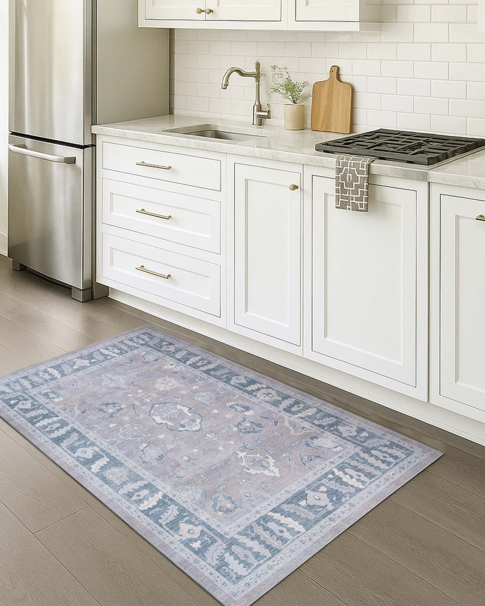 Ruya Gray Blue Modern Oushak Rug
