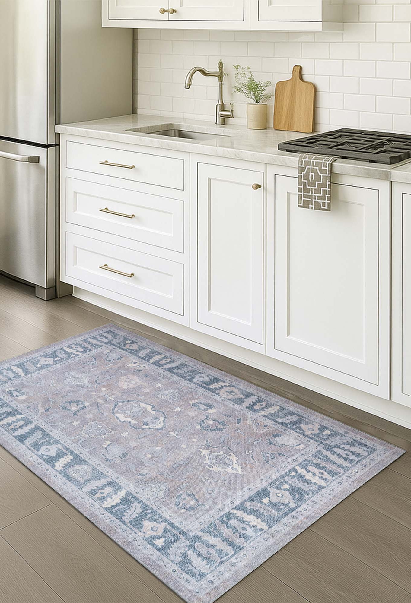 Ruya Gray Blue Modern Oushak Rug