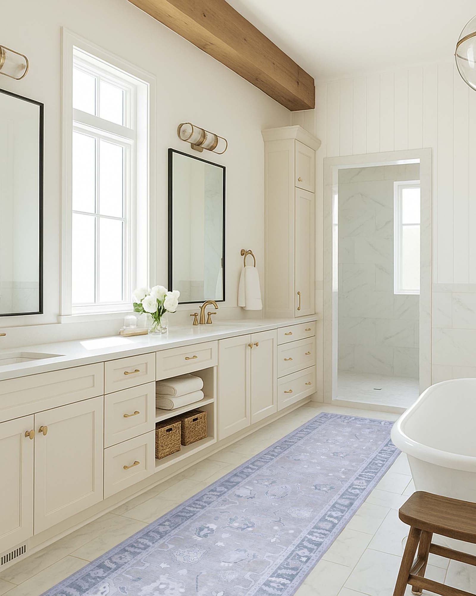 Ruya Gray Blue Modern Oushak Rug