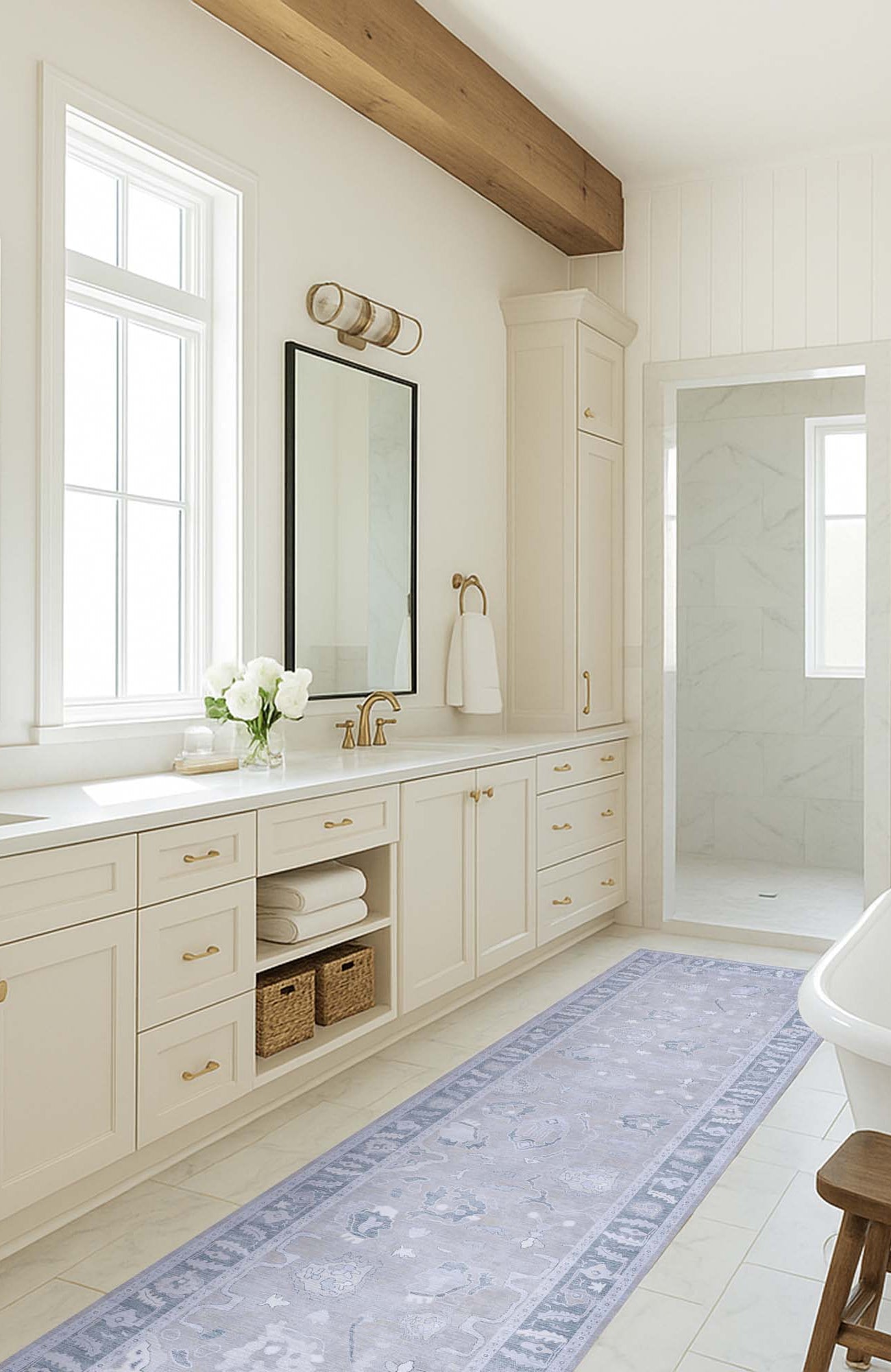 Ruya Gray Blue Modern Oushak Rug