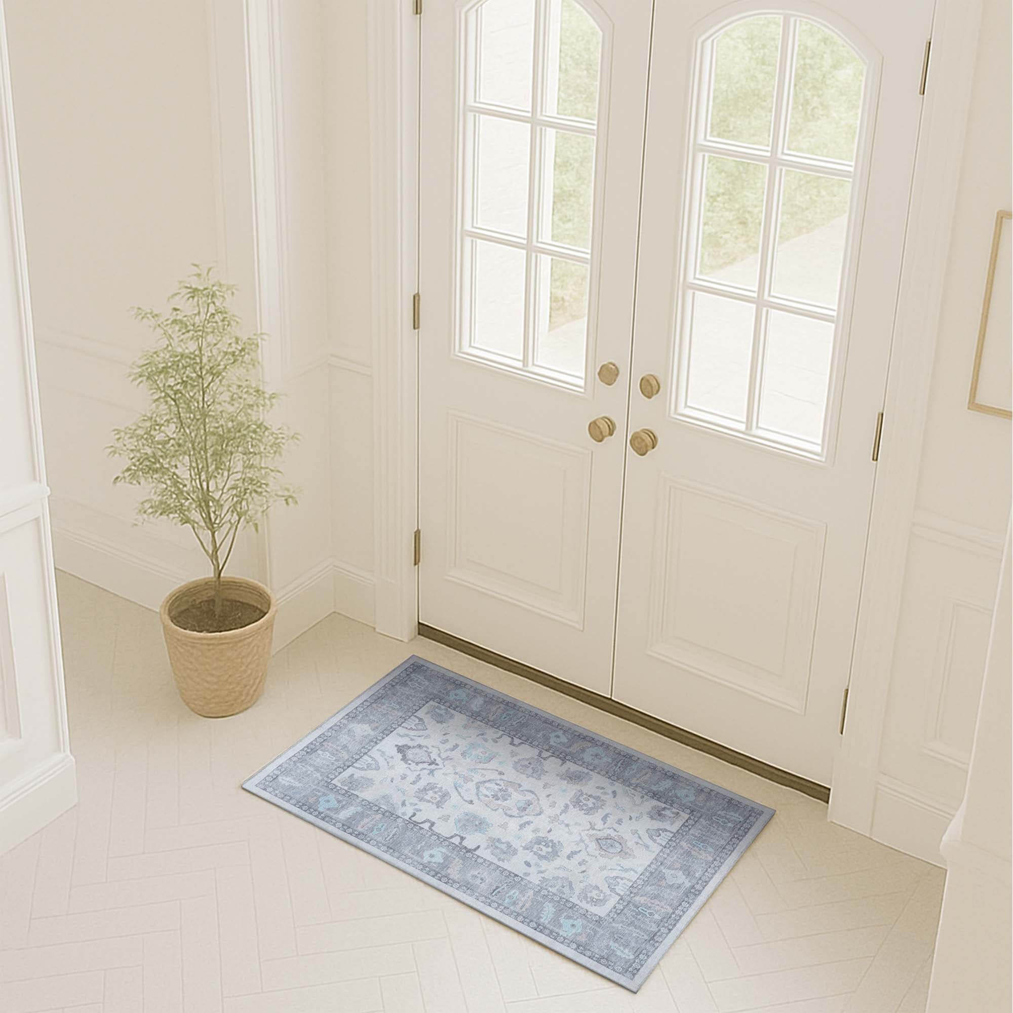 Delphine Gray, Beige & Ivory Modern Oushak Rug