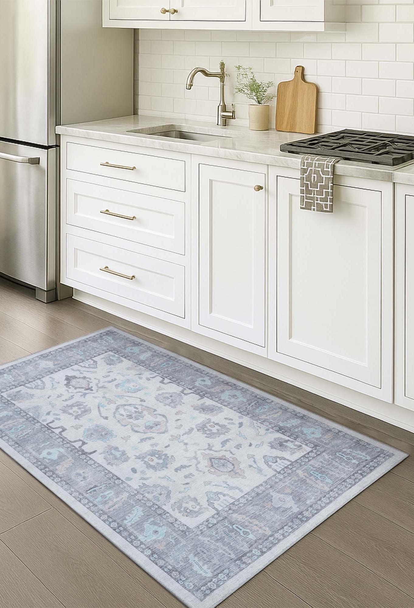 Delphine Gray, Beige & Ivory Modern Oushak Rug